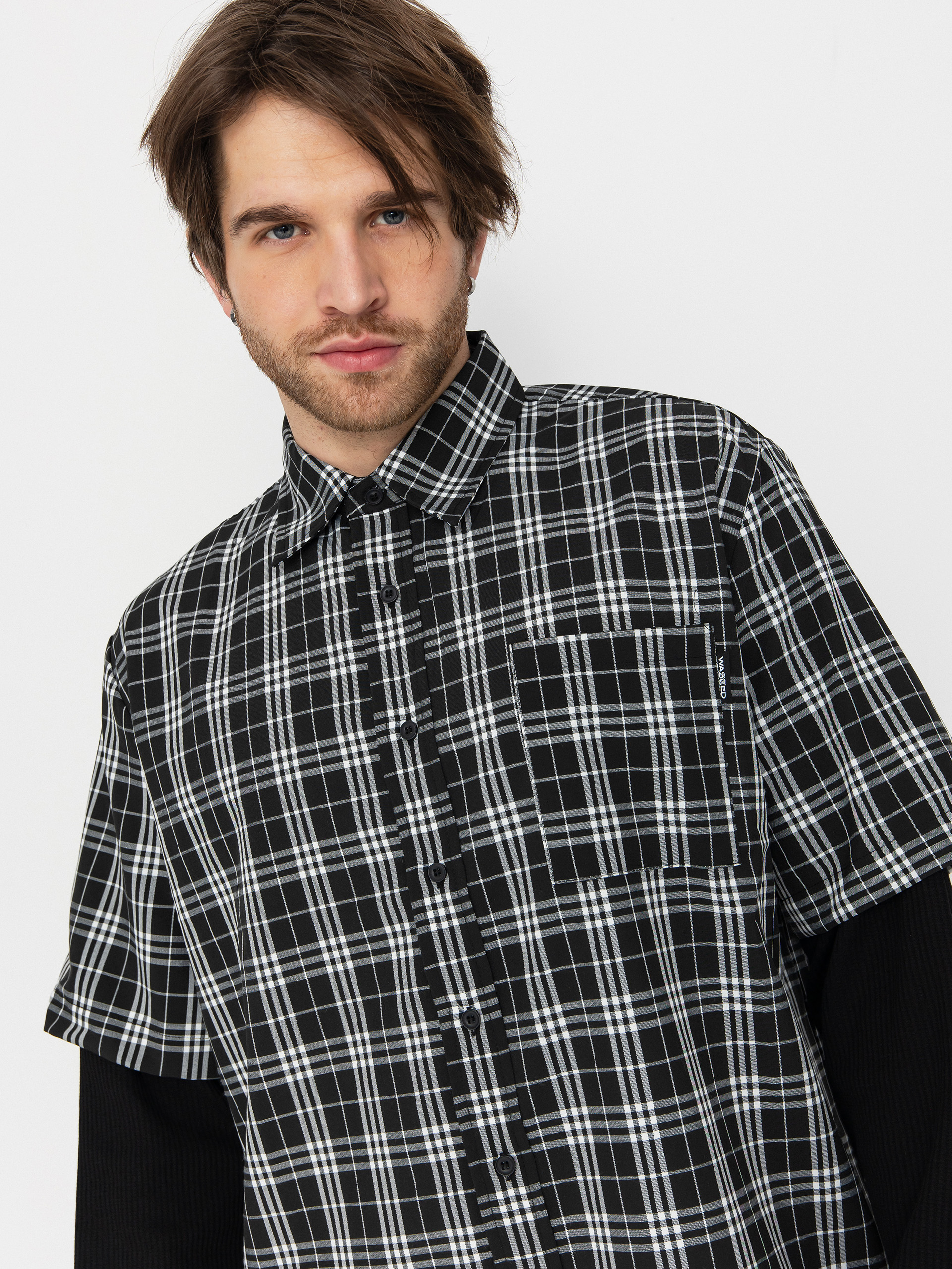 Košeľa Wasted Paris Yard Tartan Shirt Age (black/white)