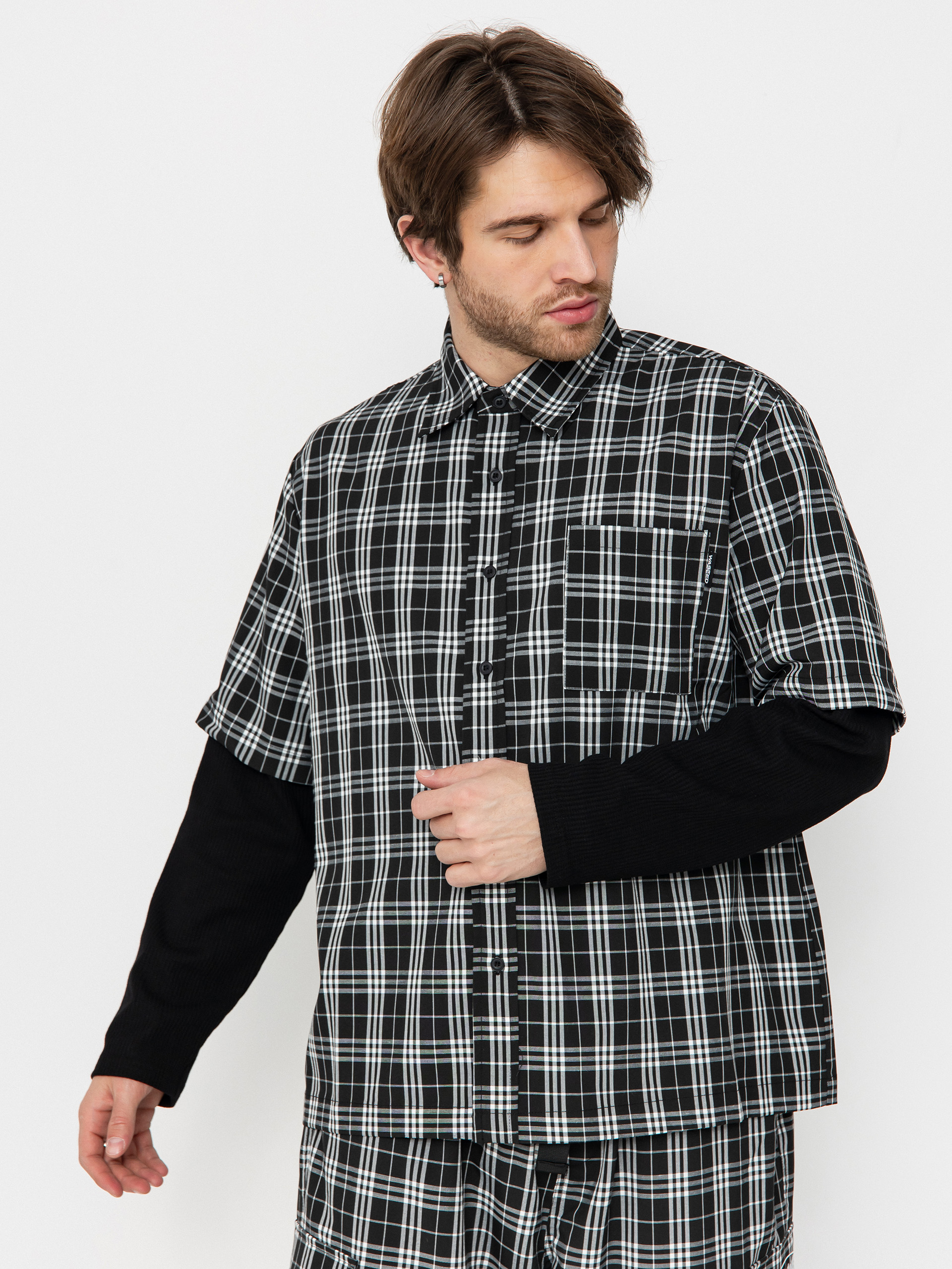 Košeľa Wasted Paris Yard Tartan Shirt Age (black/white)
