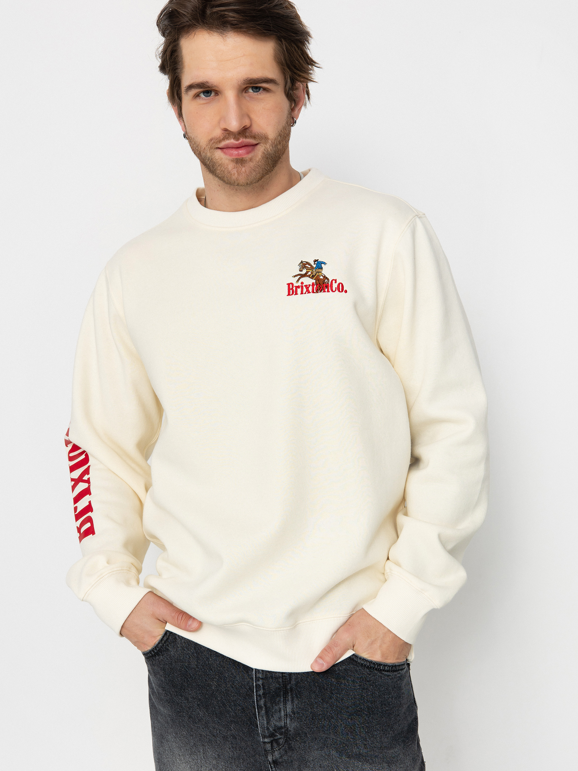 Mikina Brixton Inwood Crew (egret white)