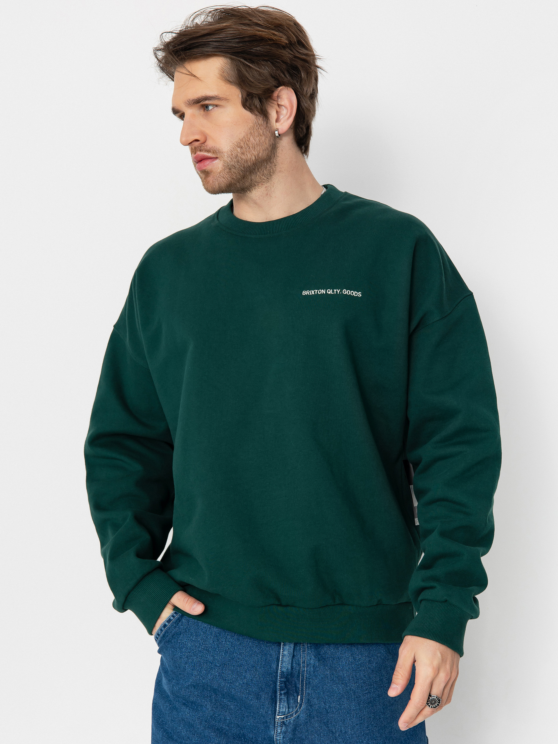 Mikina Brixton Embroidered Heavy Weight Crew (deep emerald)