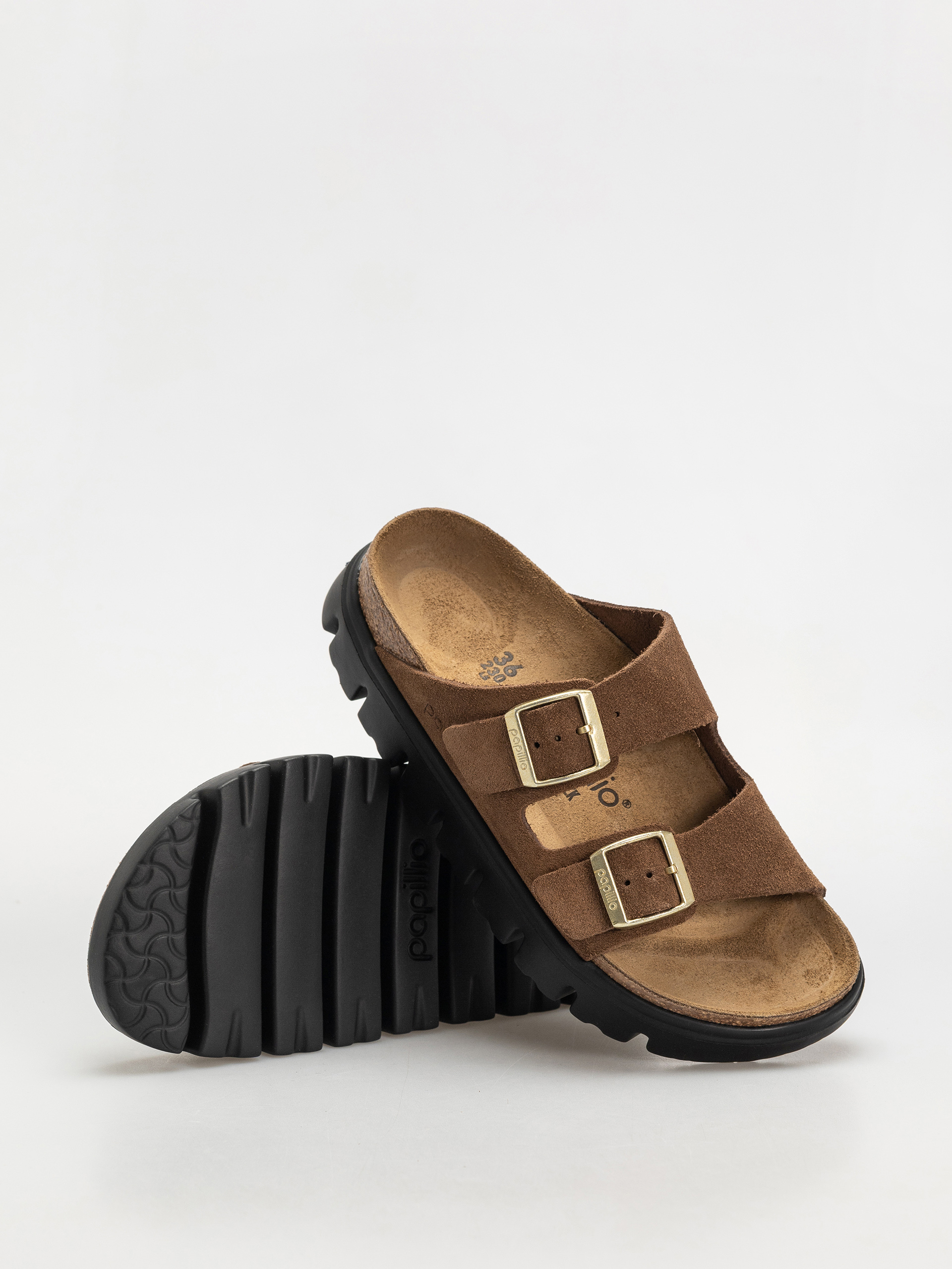 Šľapky Birkenstock Arizona Chunky Suede Narrow Wmn (dark tea/black)