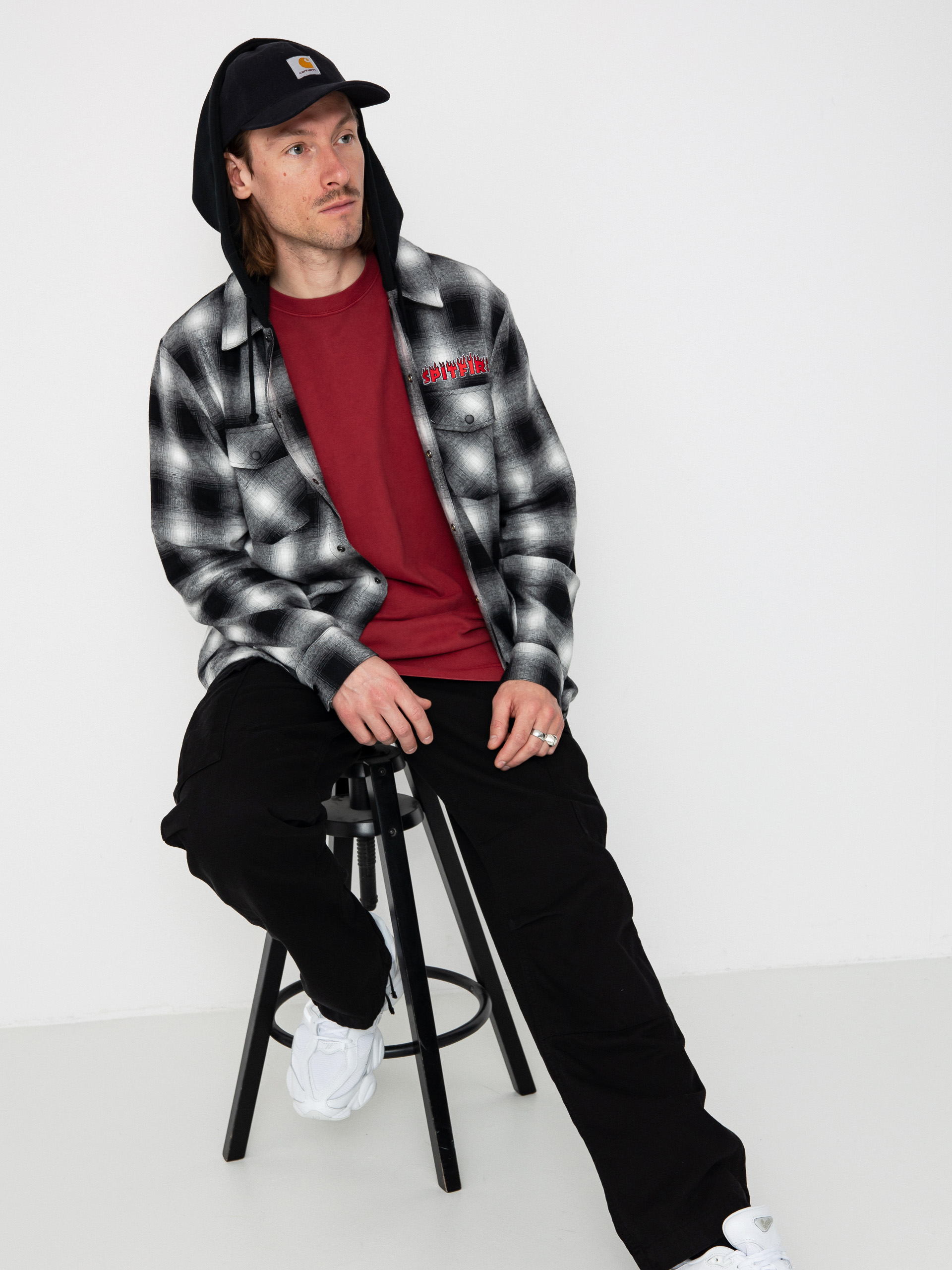 Košeľa Spitfire Demonseed Hooded Flannel (black/white/multi color embroideries)
