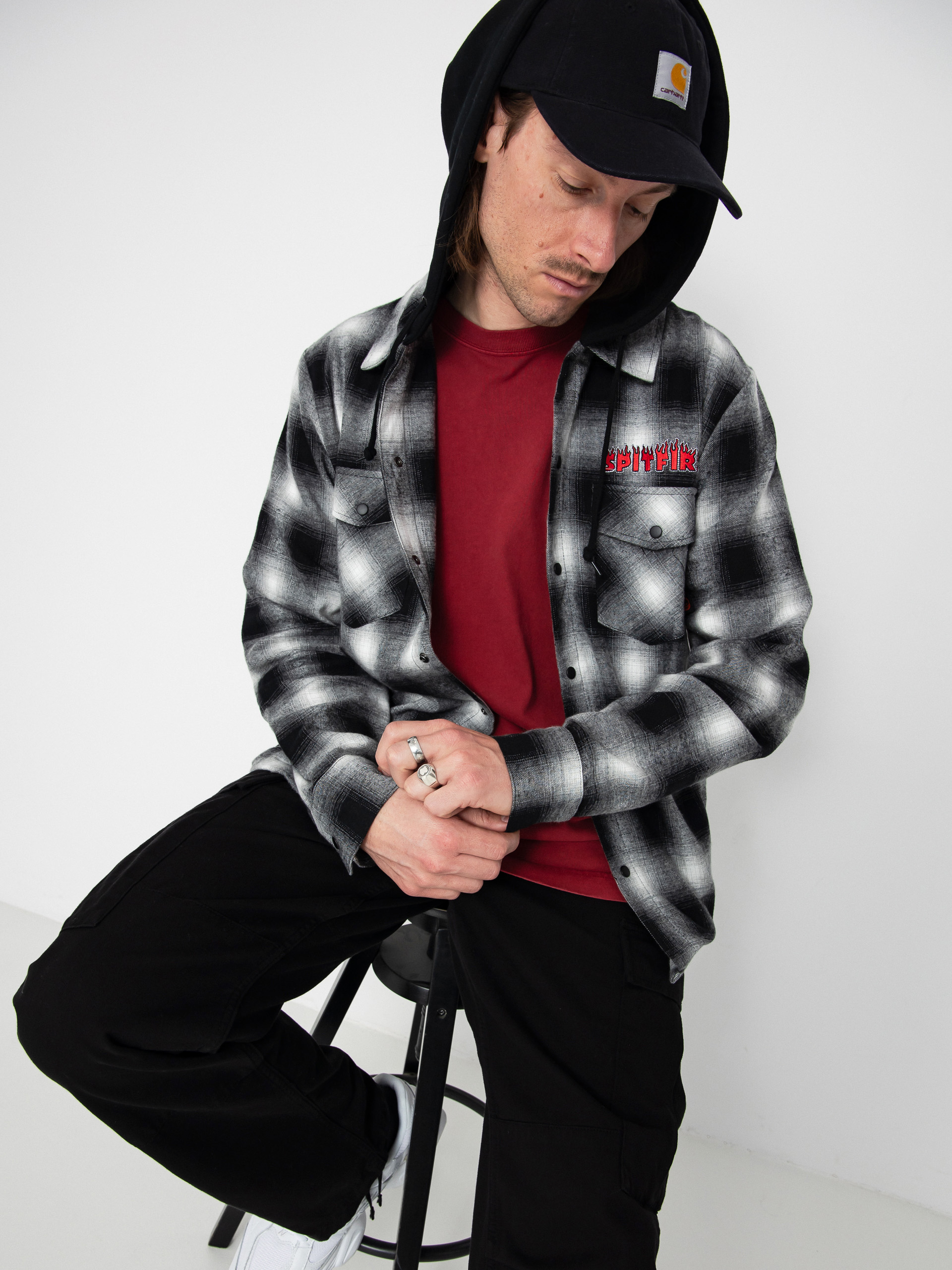Košeľa Spitfire Demonseed Hooded Flannel (black/white/multi color embroideries)