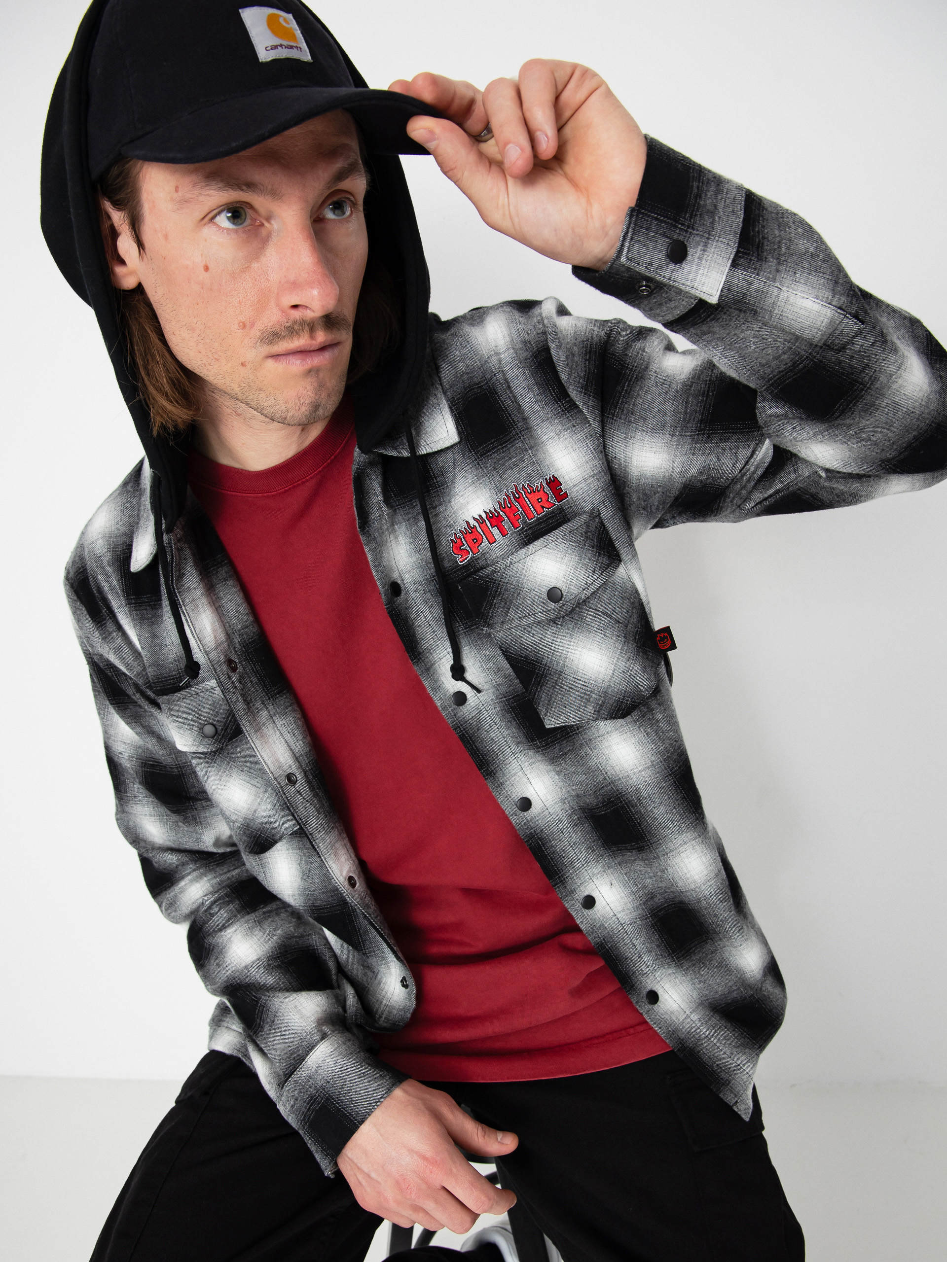 Košeľa Spitfire Demonseed Hooded Flannel (black/white/multi color embroideries)