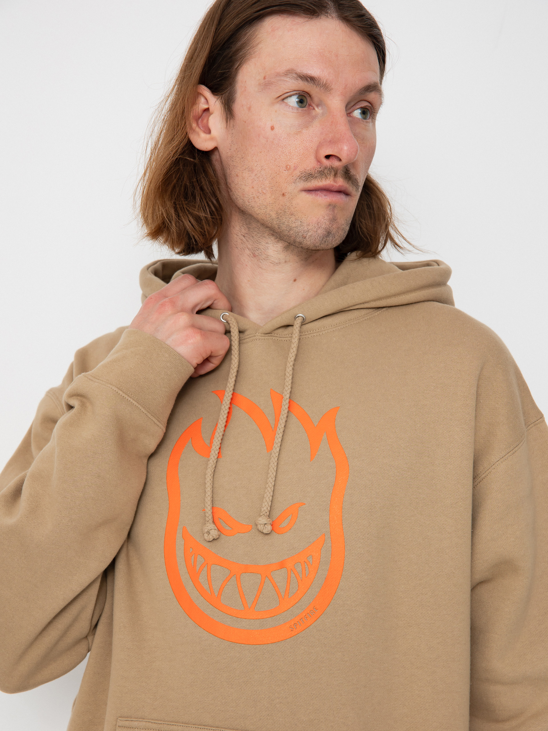 Mikina s kapucňou Spitfire Bighead HD (sandstone/orange print)