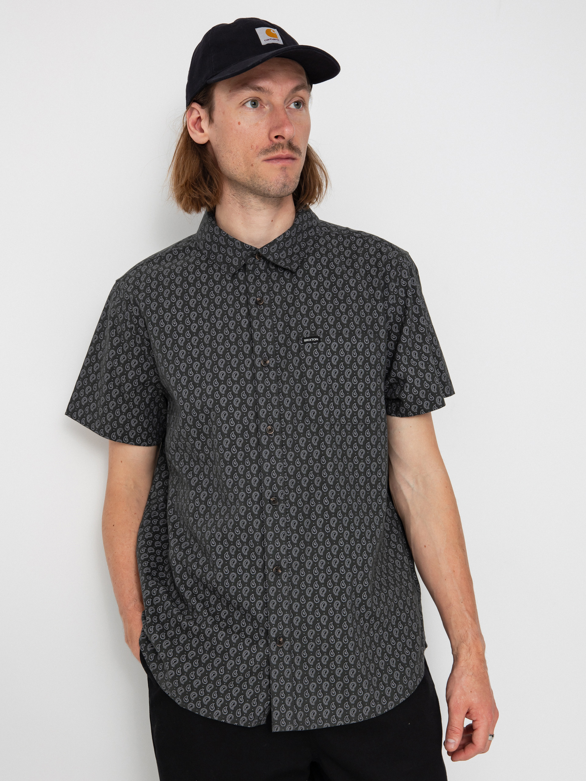 Košeľa Brixton Charter Print (washed black/paisley)