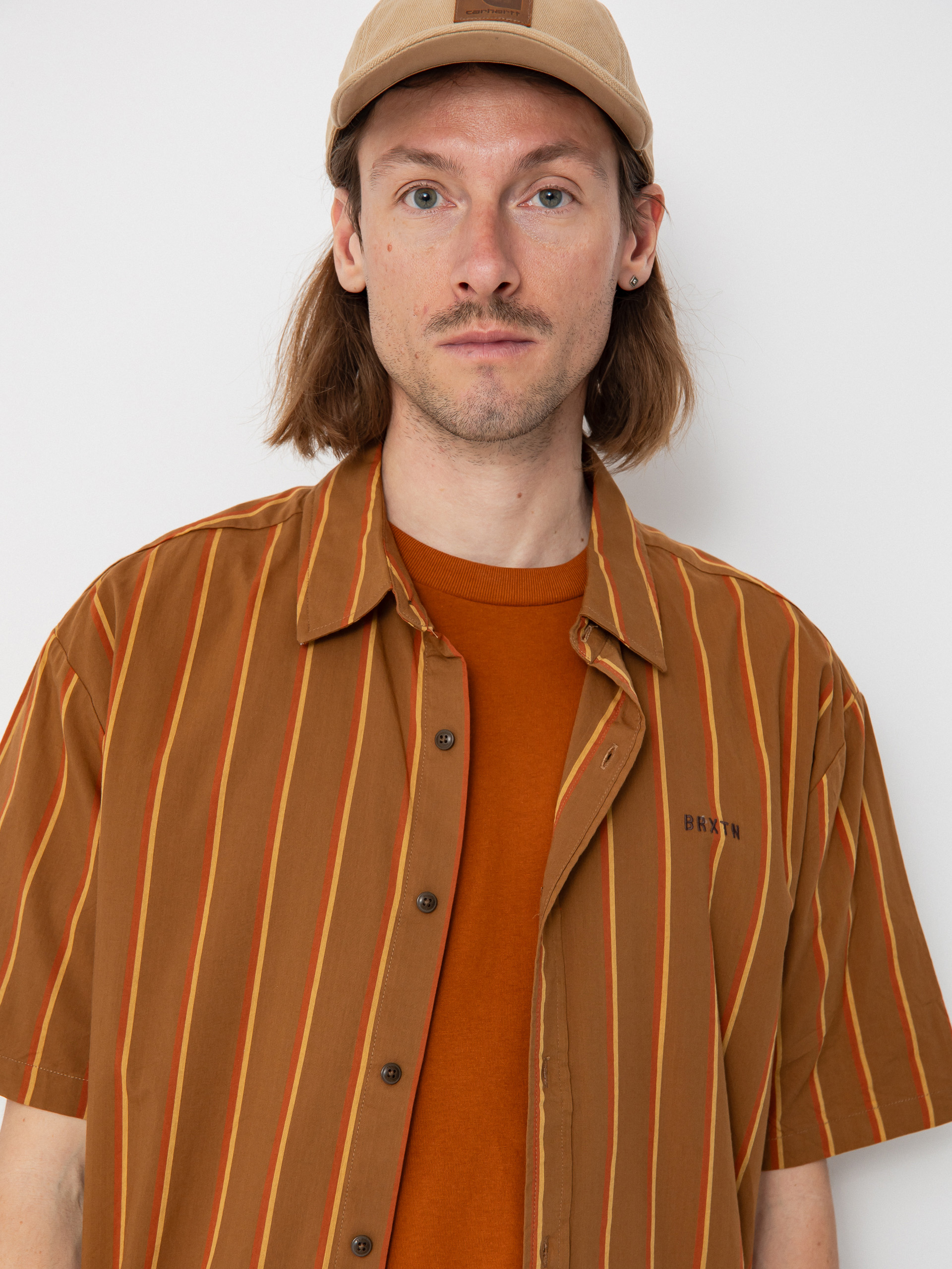 Košeľa Brixton Cru Stripe (washed copper/burnt red/sunset)