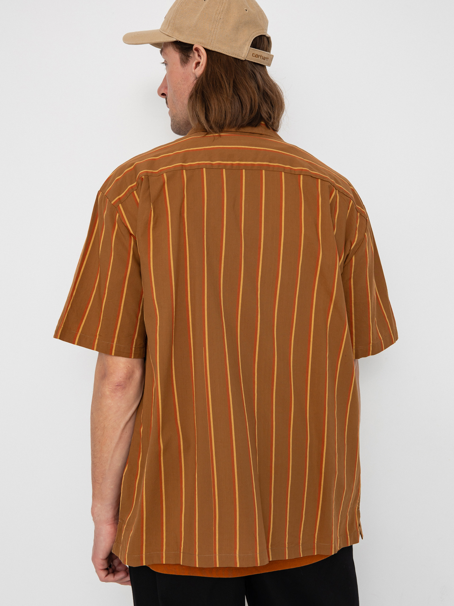 Košeľa Brixton Cru Stripe (washed copper/burnt red/sunset)