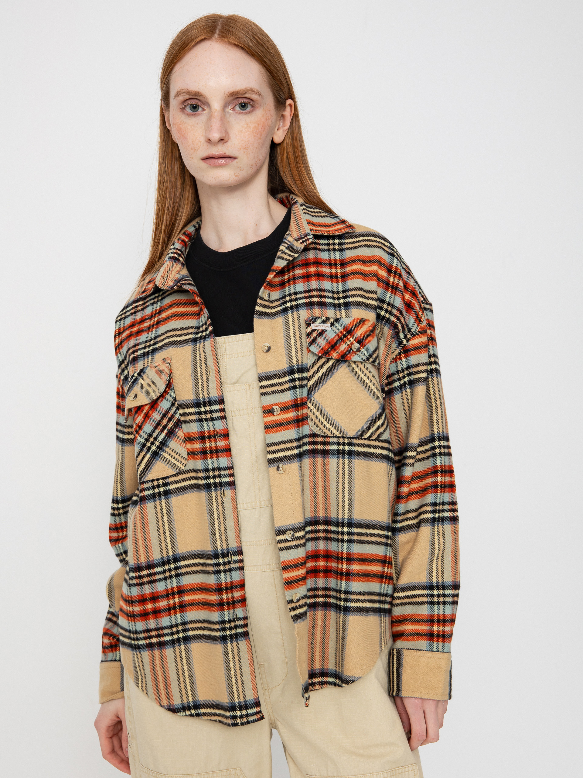 Kou0161eu013ea Brixton Bowery Classic Flannel Wmn (sand/burnt brick/black plaid)