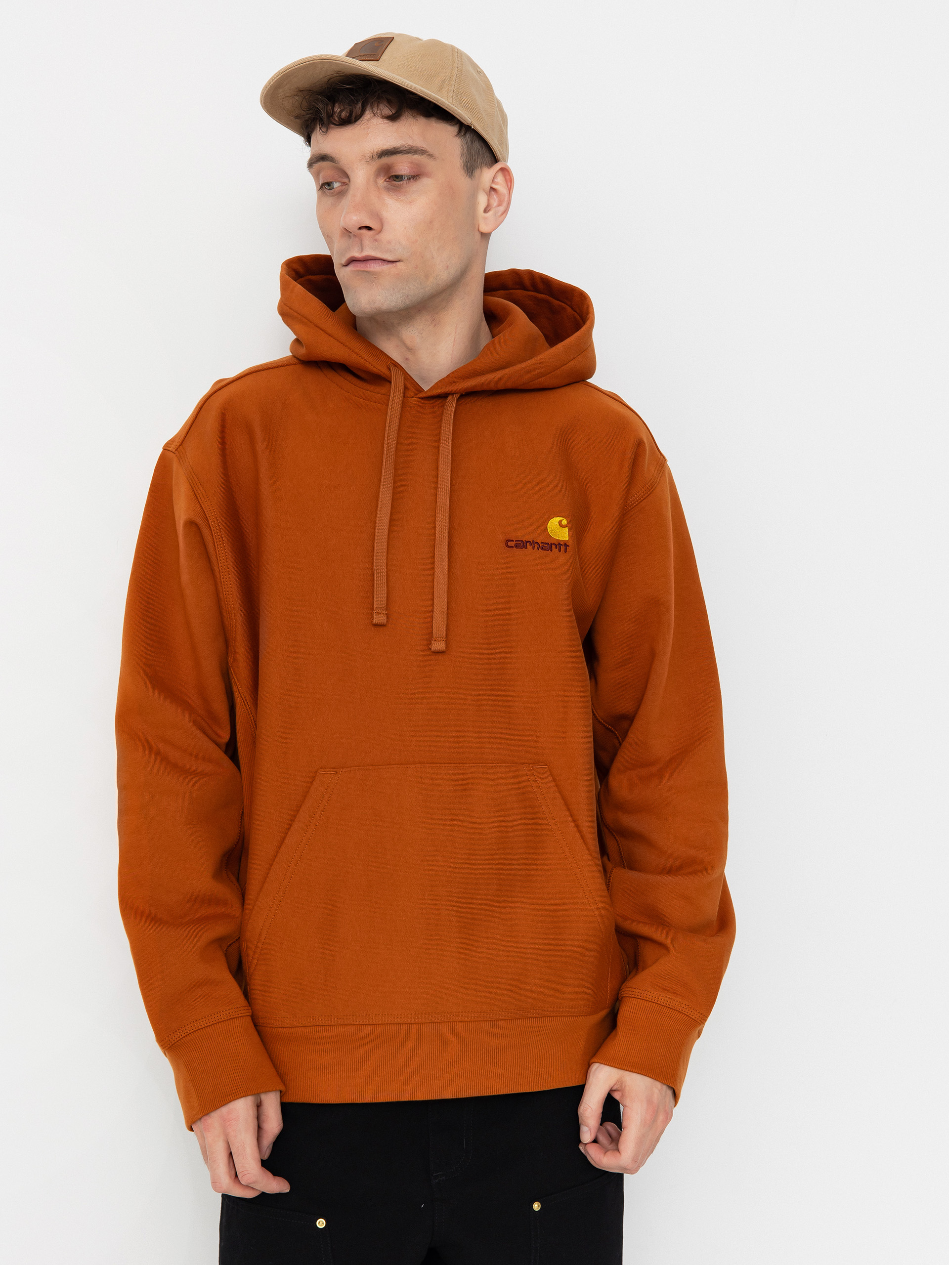Mikina s kapucňou Carhartt WIP American Script HD (sienna)