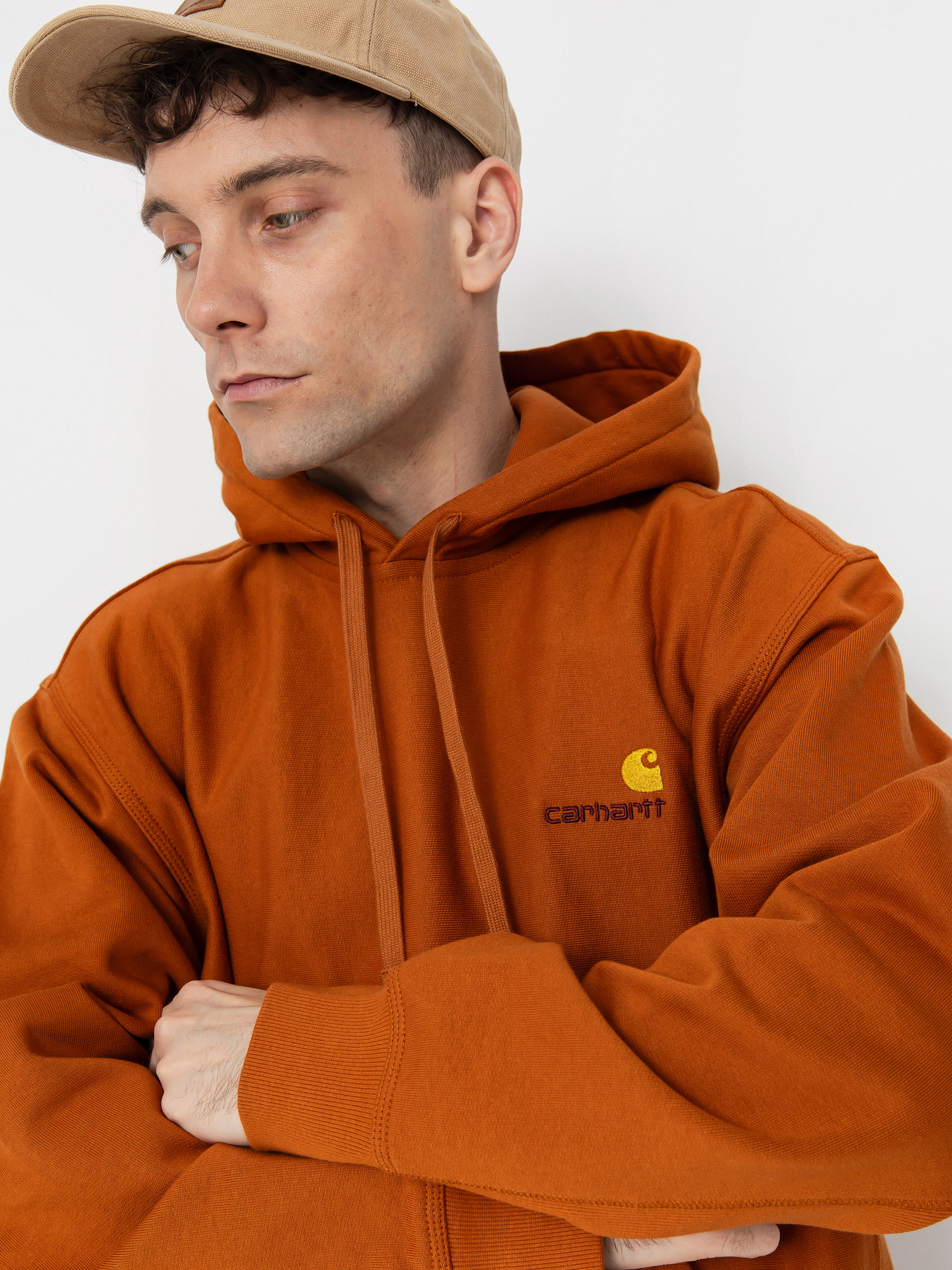Mikina s kapucňou Carhartt WIP American Script HD (sienna)