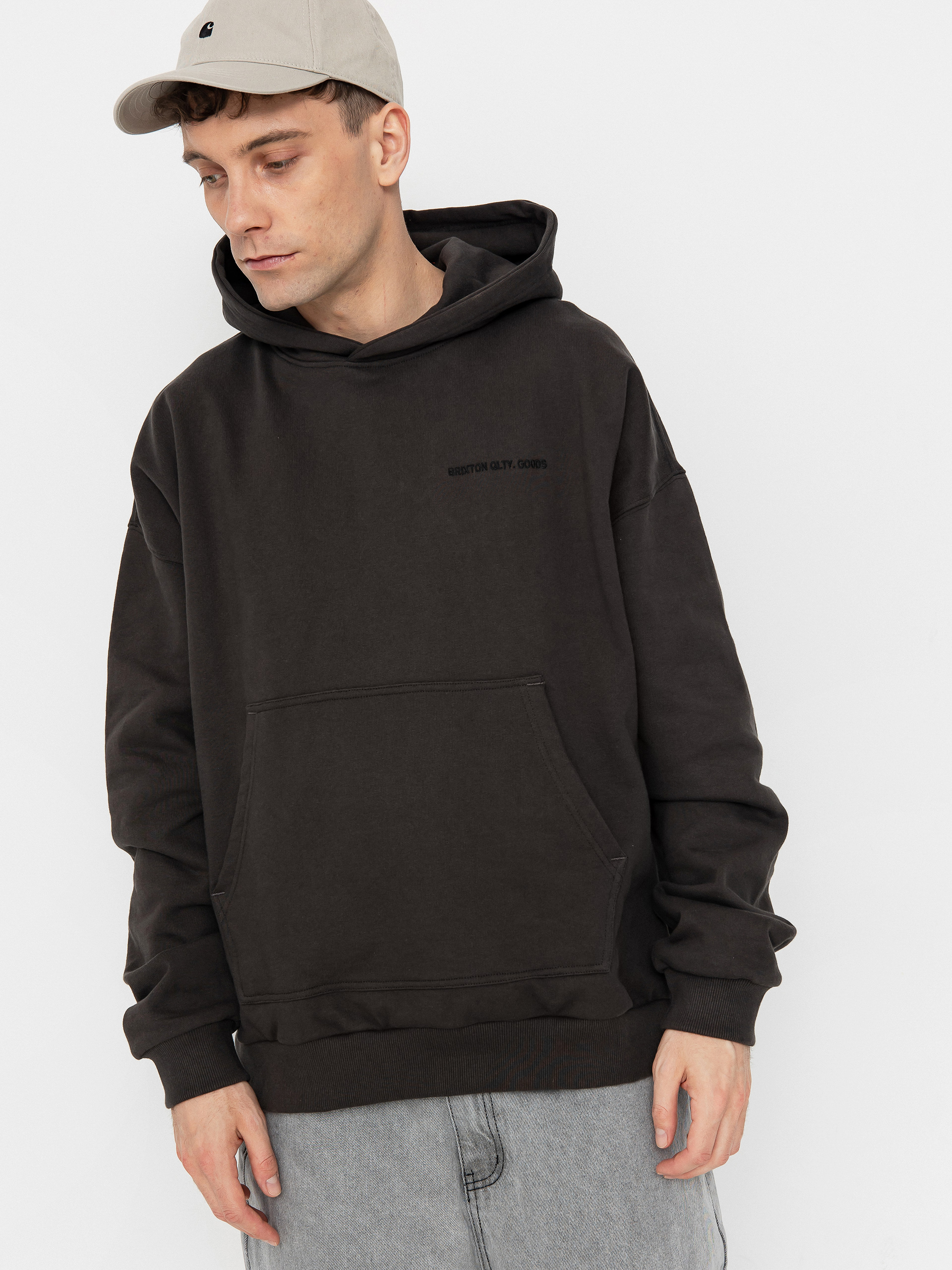Mikina s kapucňou Brixton Embroidered Heavy Weight HD (washed black)