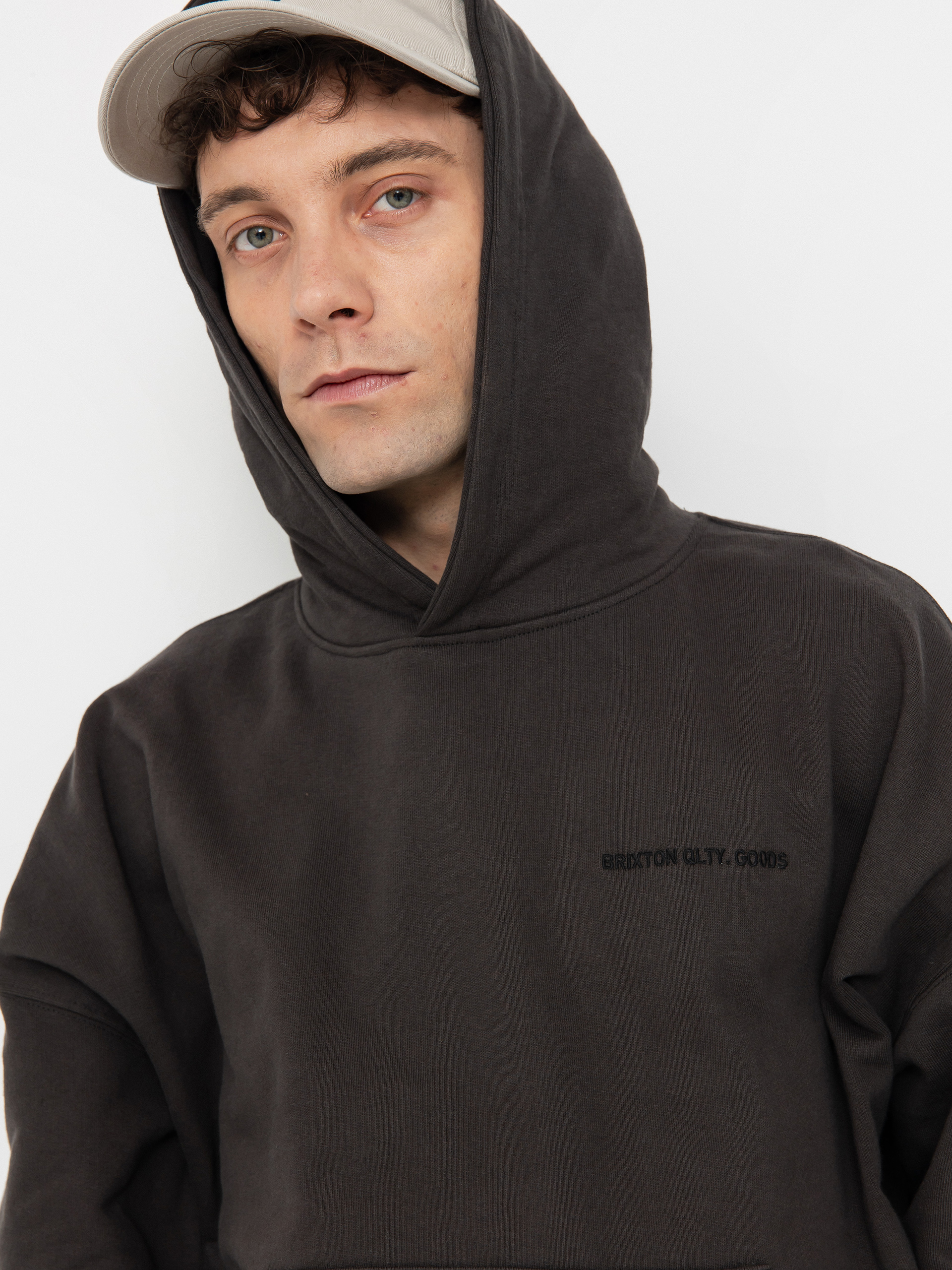 Mikina s kapucňou Brixton Embroidered Heavy Weight HD (washed black)