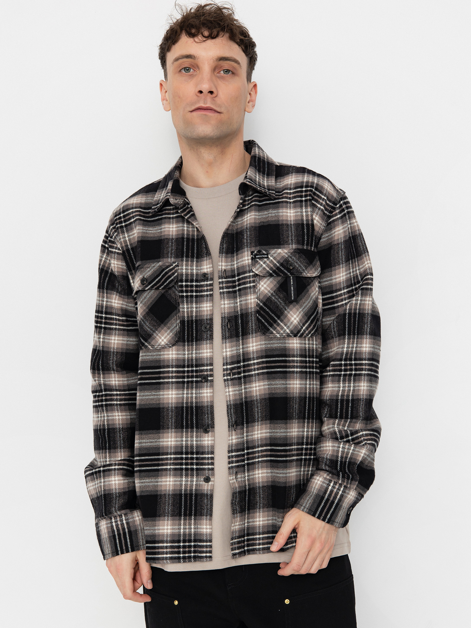Košeľa Brixton Bowery Flannel (black/charcoal/beige)