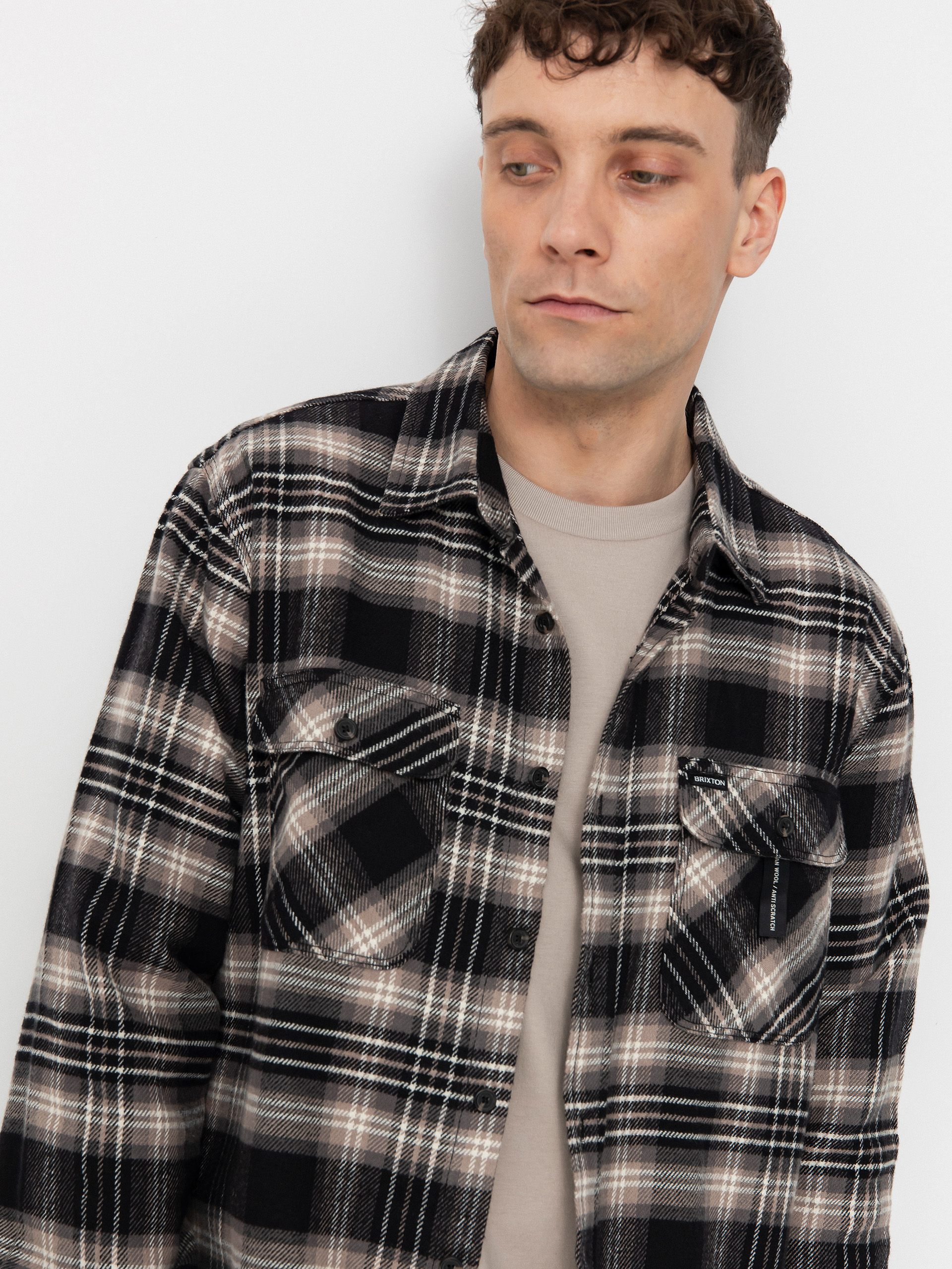 Košeľa Brixton Bowery Flannel (black/charcoal/beige)