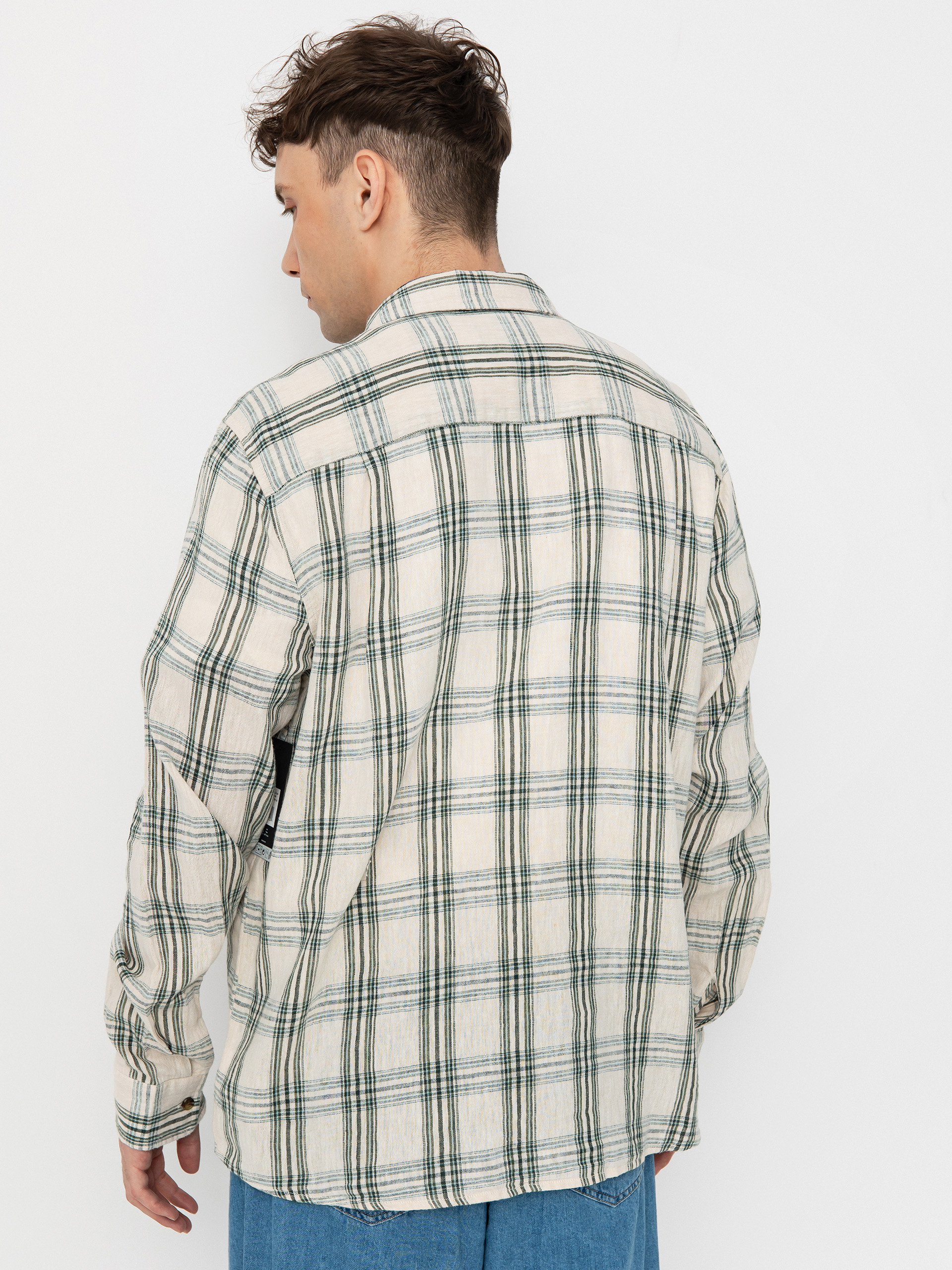 Košeľa Brixton Charter Linen Blend Ls (off white/ivy green plaid)