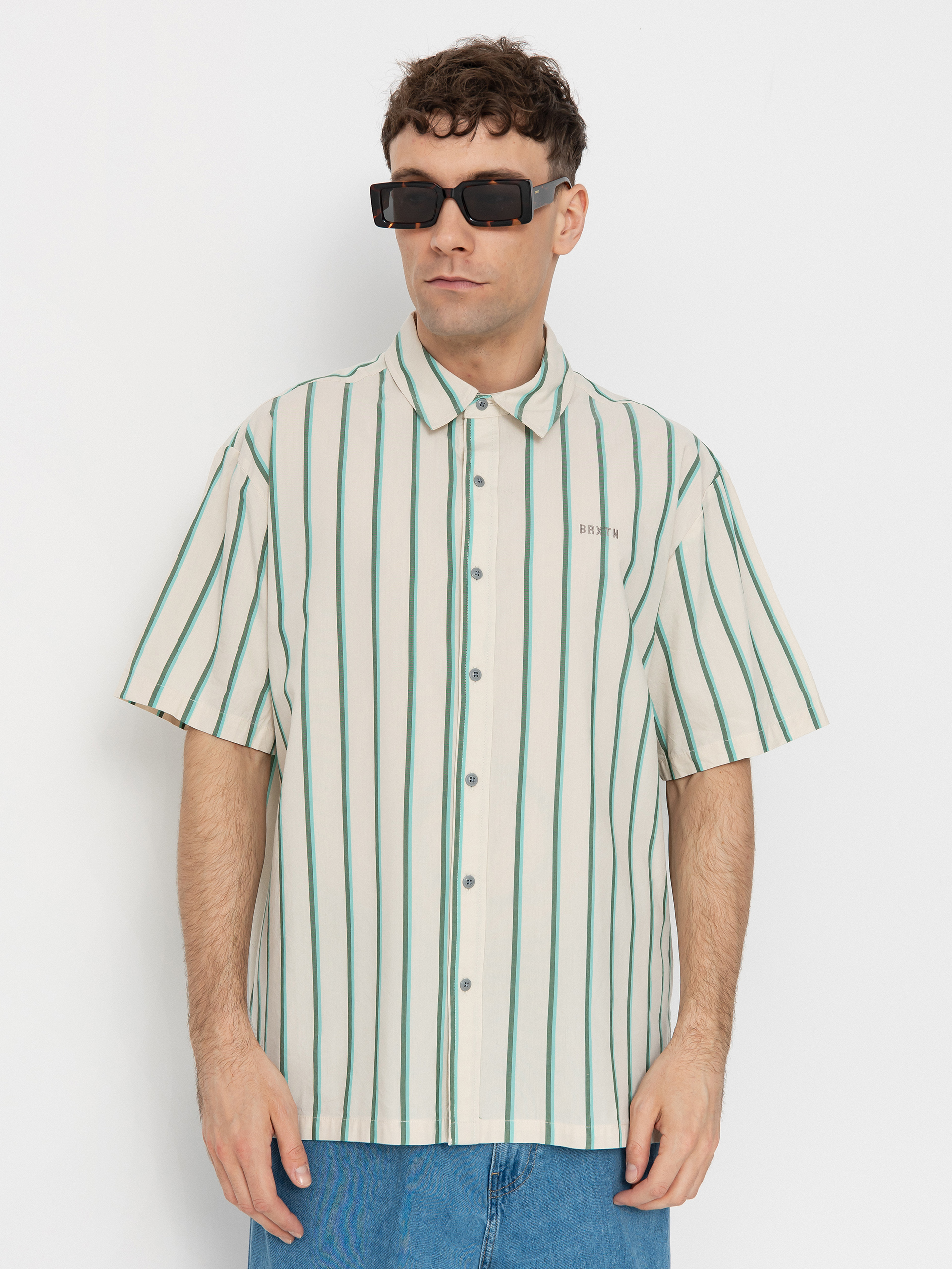 Košeľa Brixton Cru Stripe (beige/pine needle/aquatic gree)