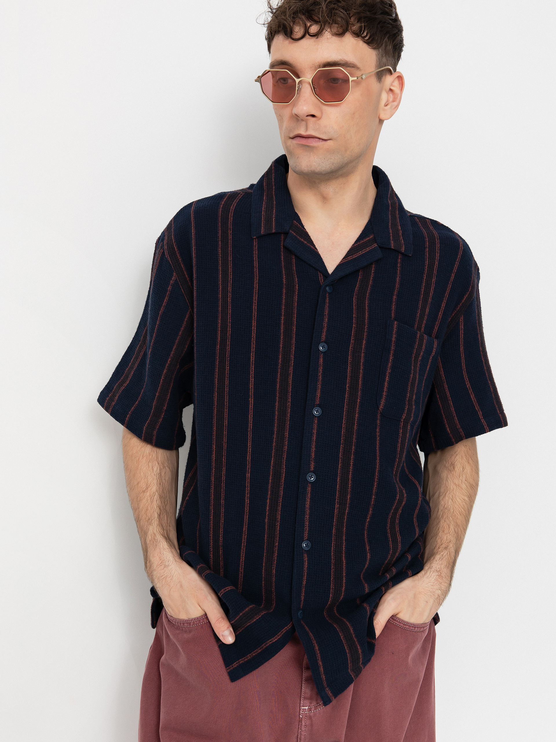 Košeľa Brixton Bunker Waffle Stripe (washed navy stripe)