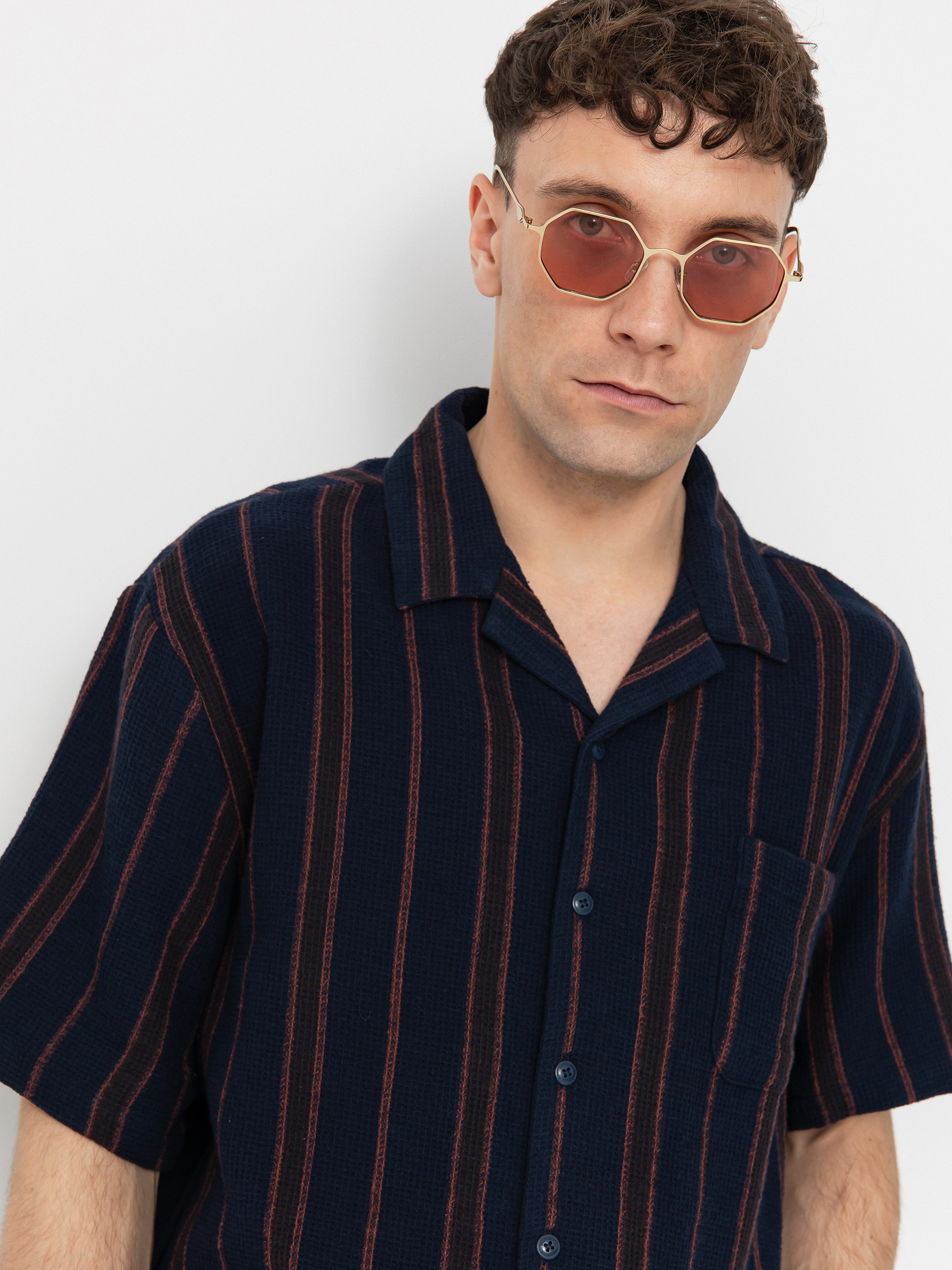 Košeľa Brixton Bunker Waffle Stripe (washed navy stripe)