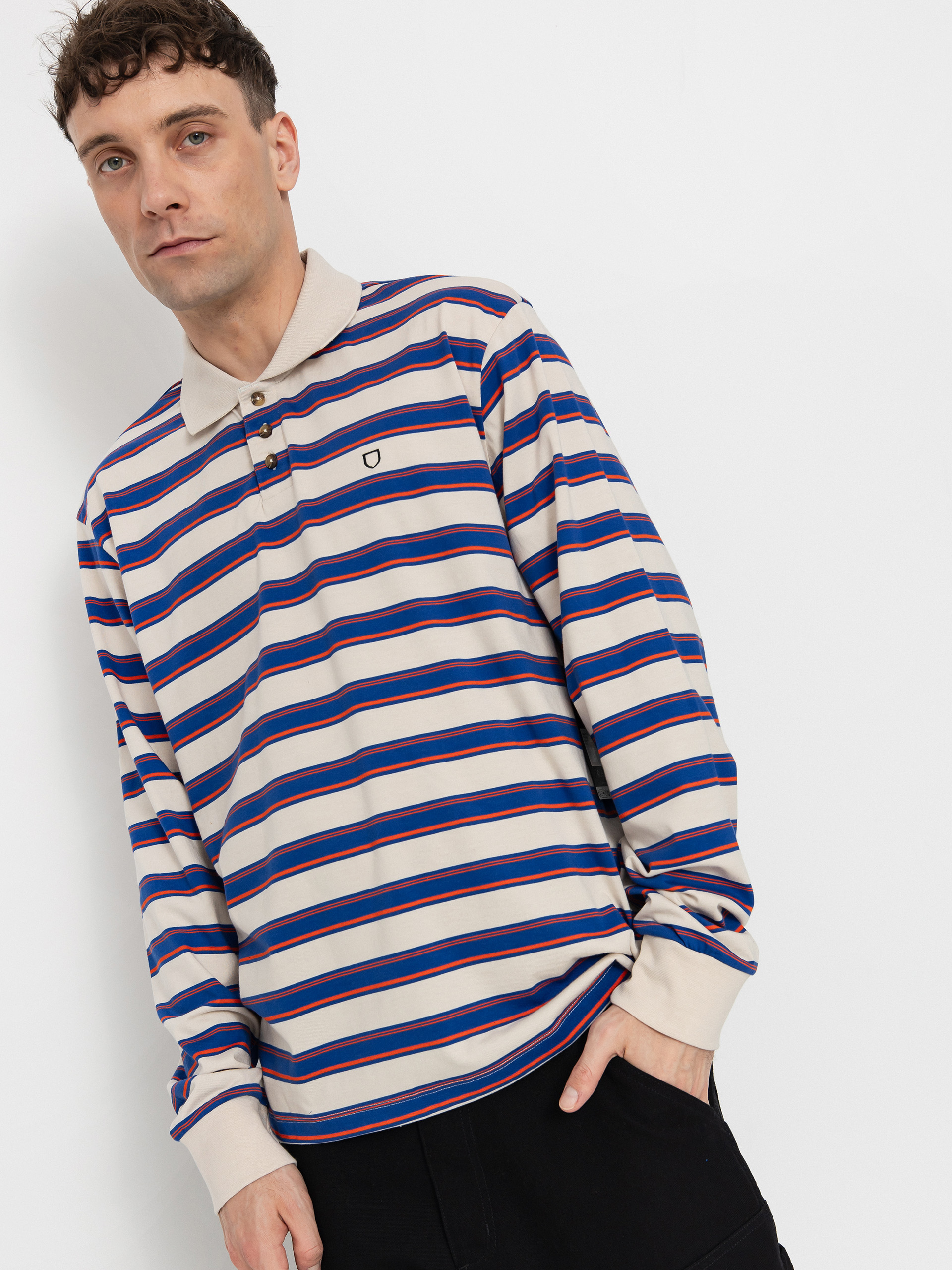 Triko Brixton Vintage Stripe Polo Knit (electric blue/flame/whitecap)