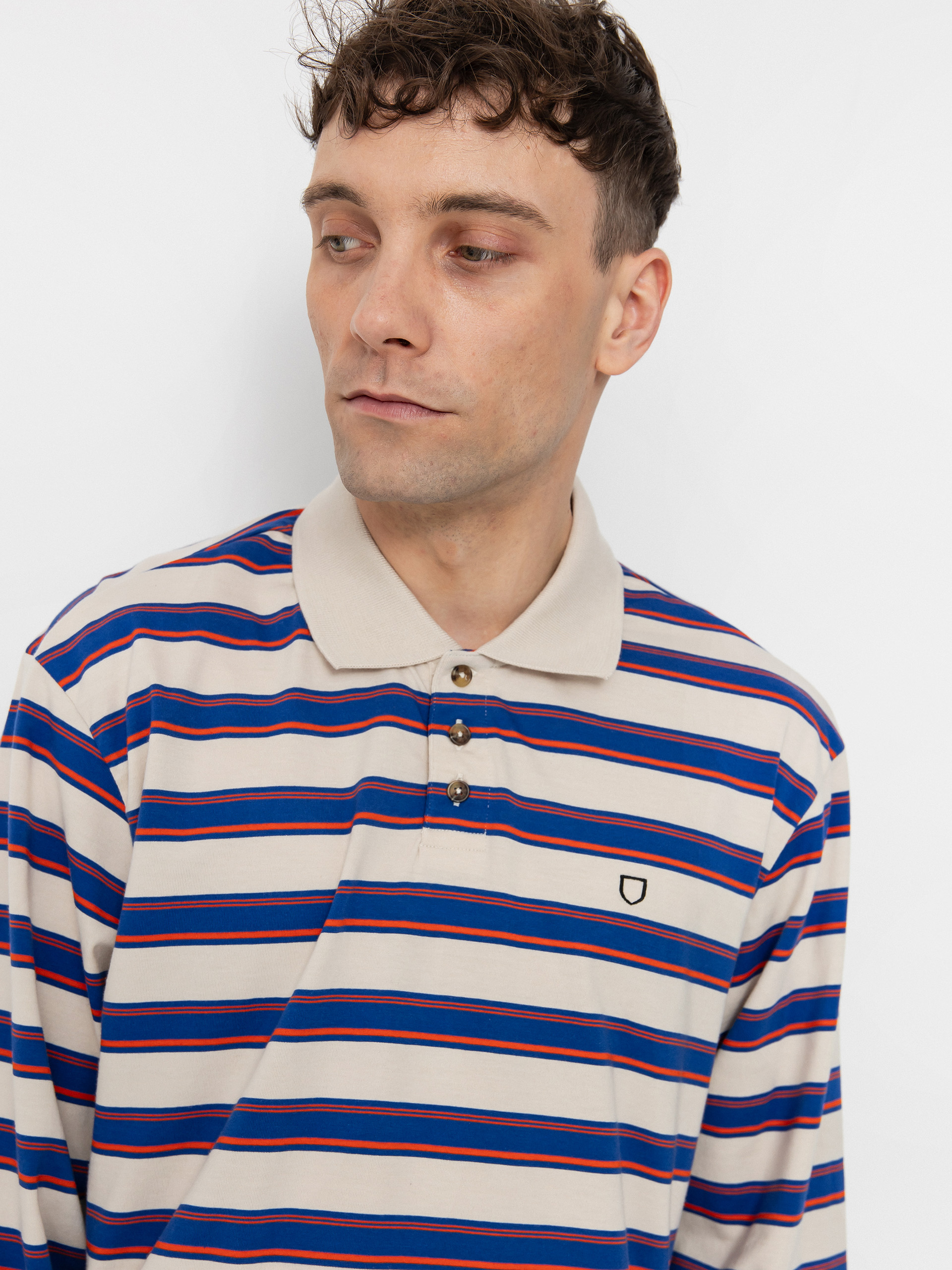 Triko Brixton Vintage Stripe Polo Knit (electric blue/flame/whitecap)