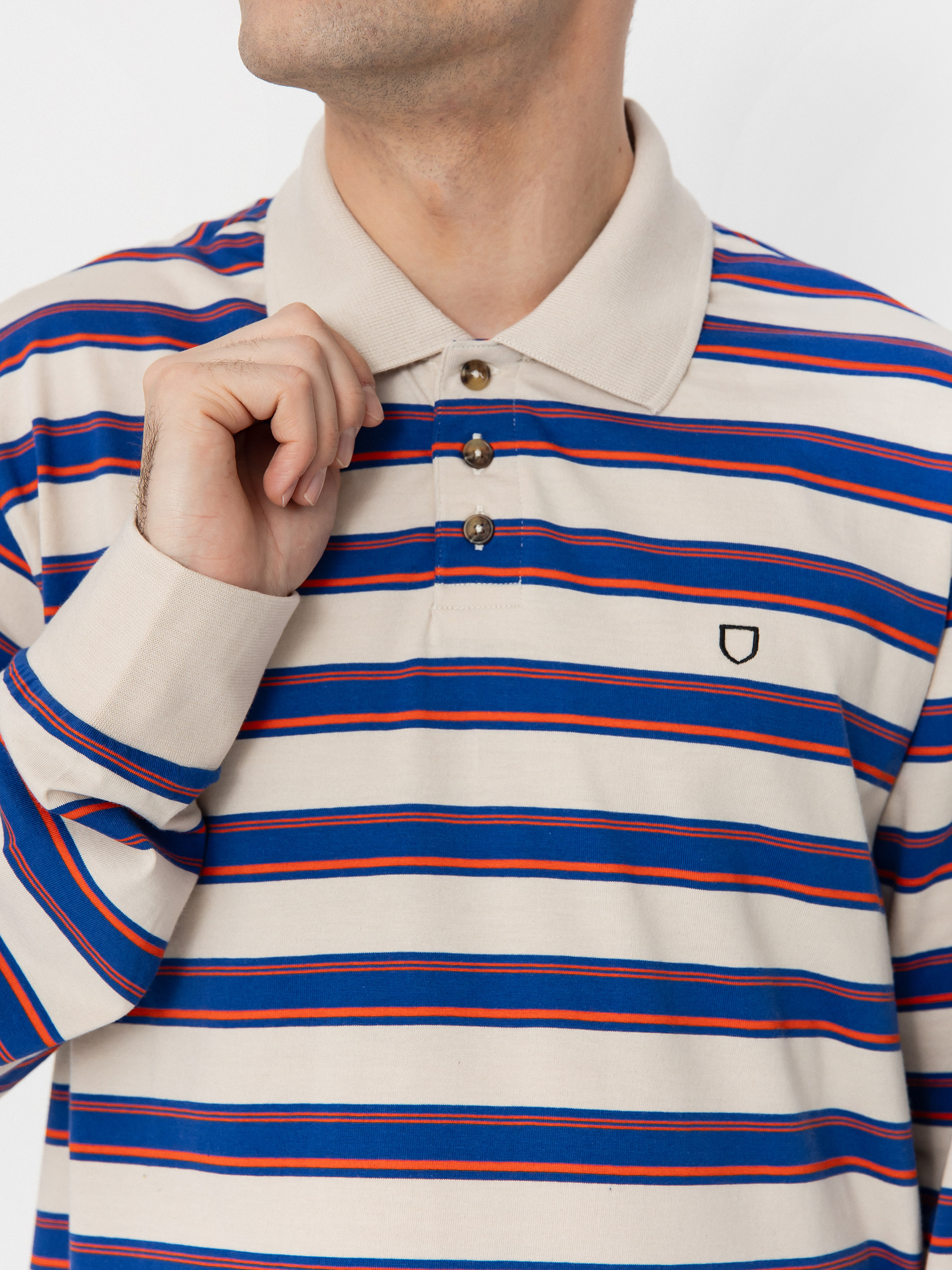 Triko Brixton Vintage Stripe Polo Knit (electric blue/flame/whitecap)