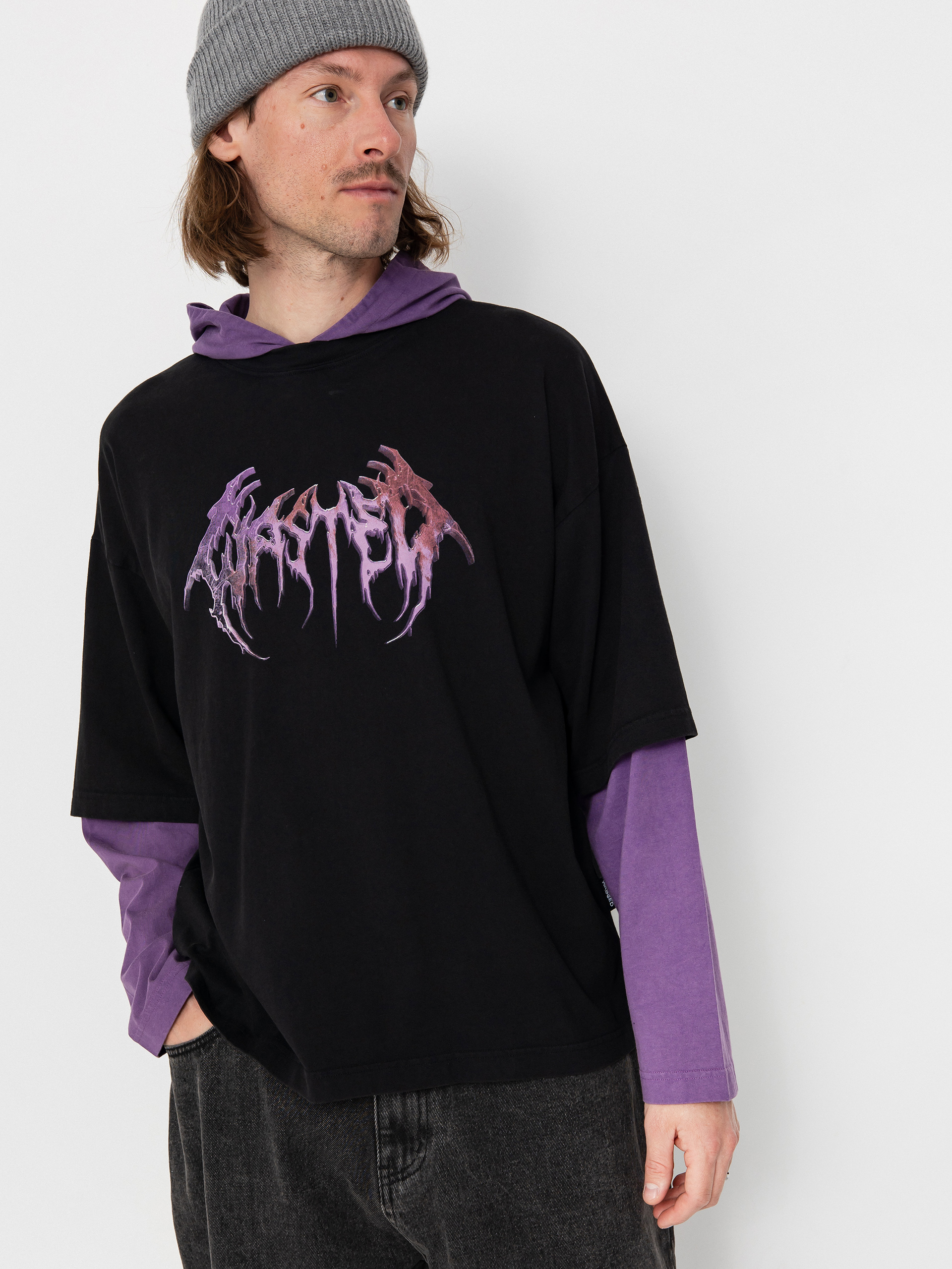 Mikina s kapucňou Wasted Paris Slug Age HD (faded black/imperial purple)