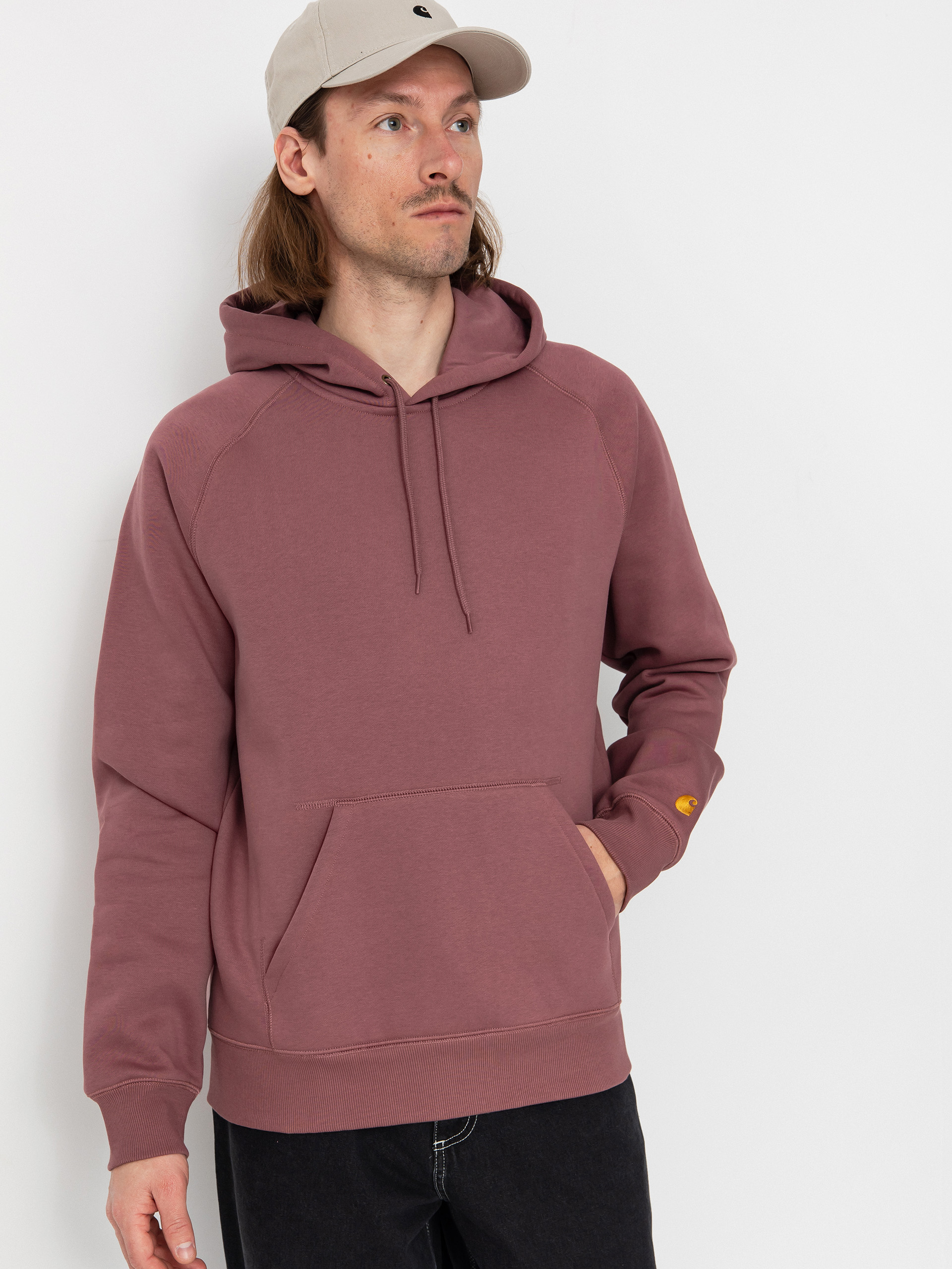 Mikina s kapucňou Carhartt WIP Chase HD (dusky pink/gold)