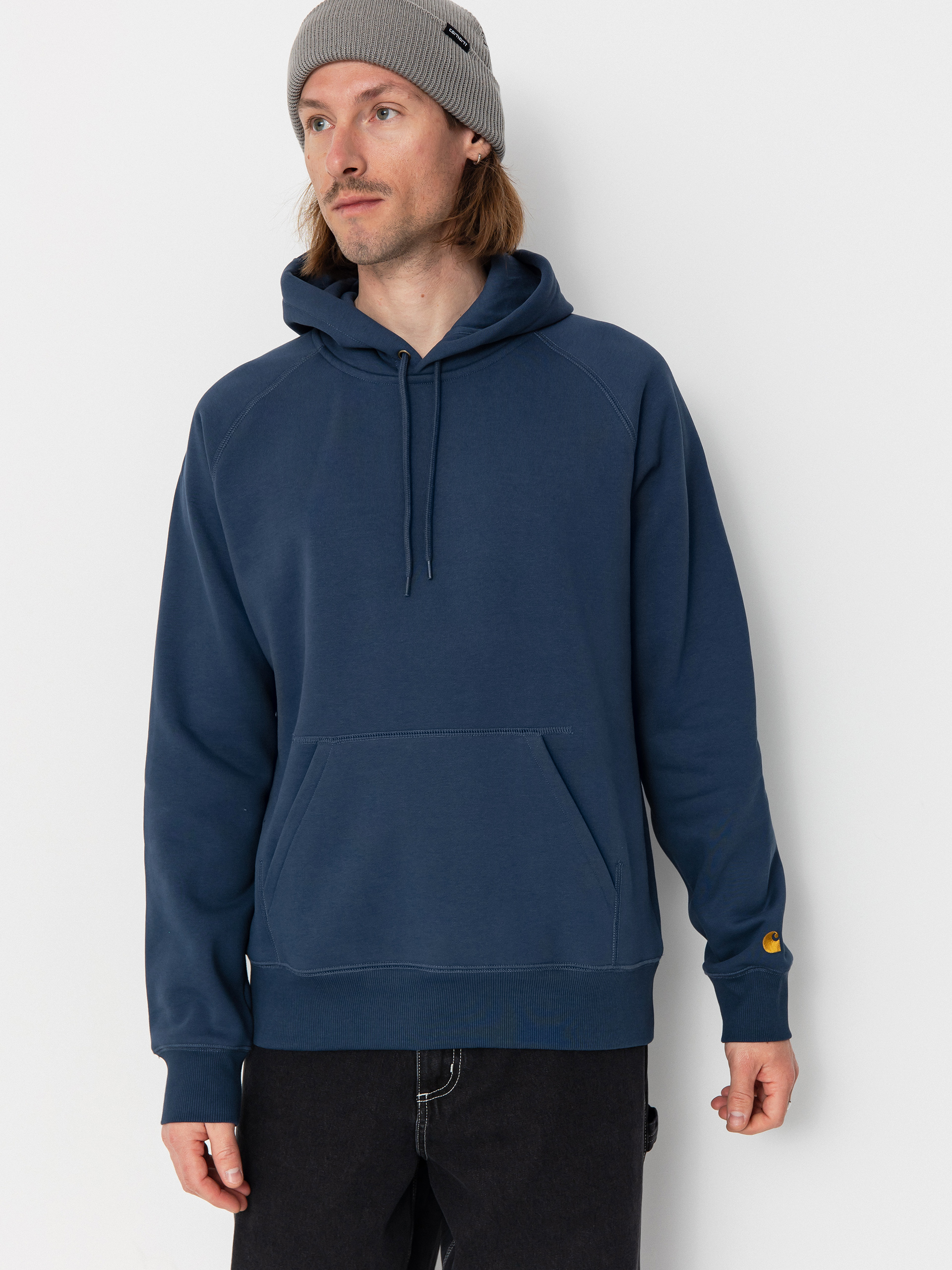 Mikina s kapucňou Carhartt WIP Chase HD (dusky blue/gold)