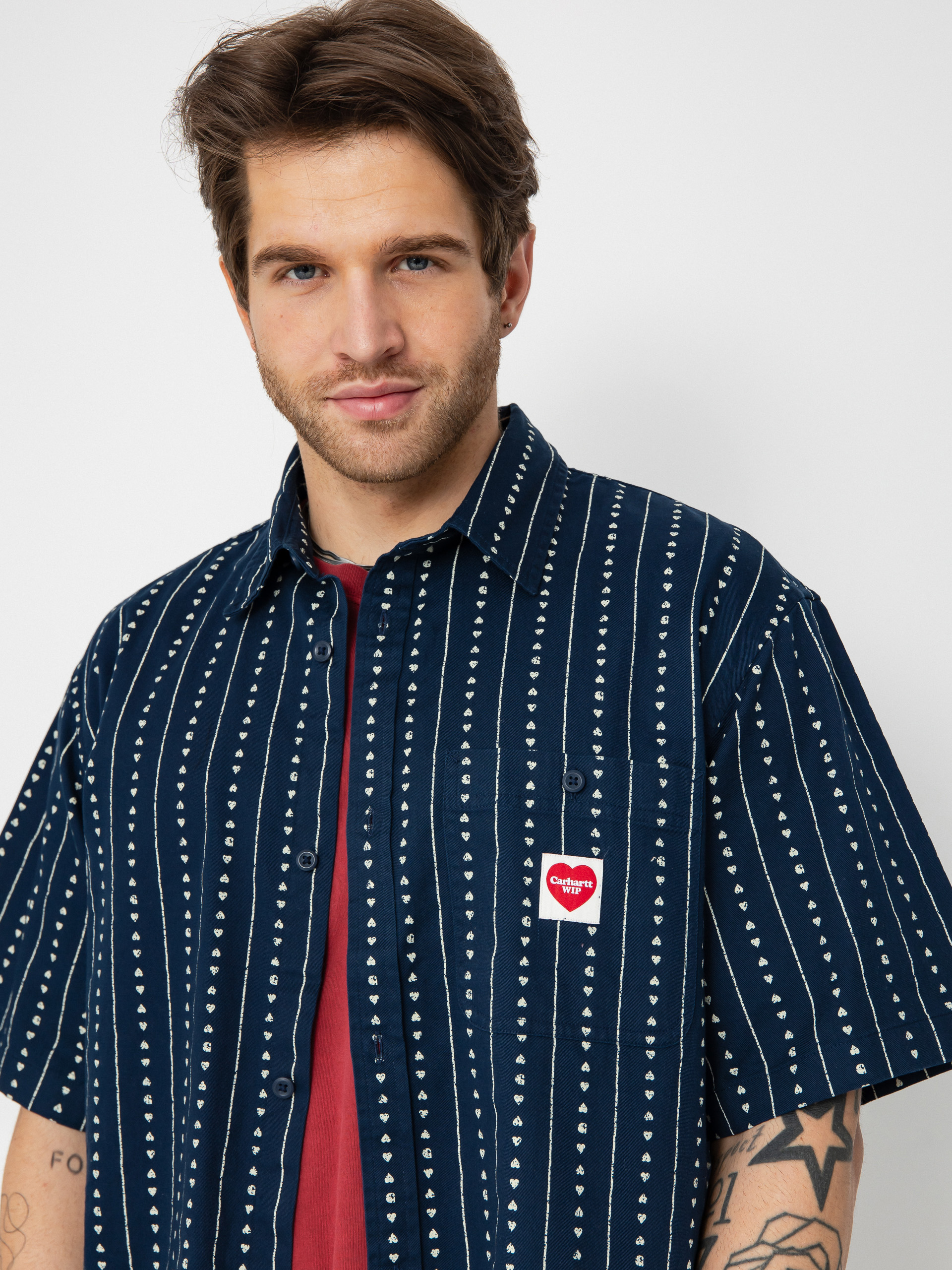 Košeľa Carhartt WIP Drewe (heart c pinstripe/ink/natural)