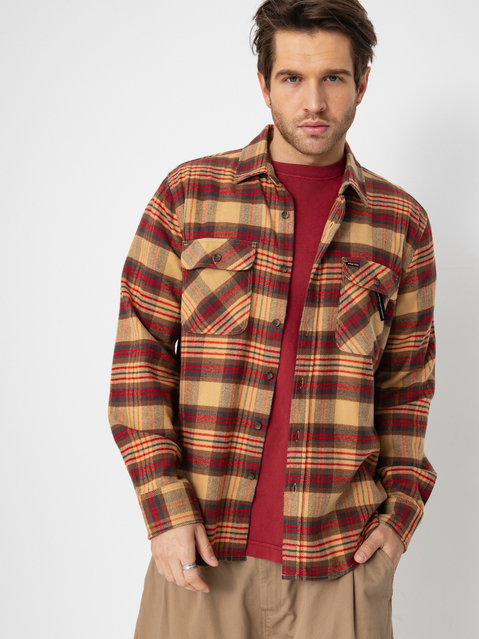 Košeľa Brixton Bowery Flannel (curry/washed black/crimson)