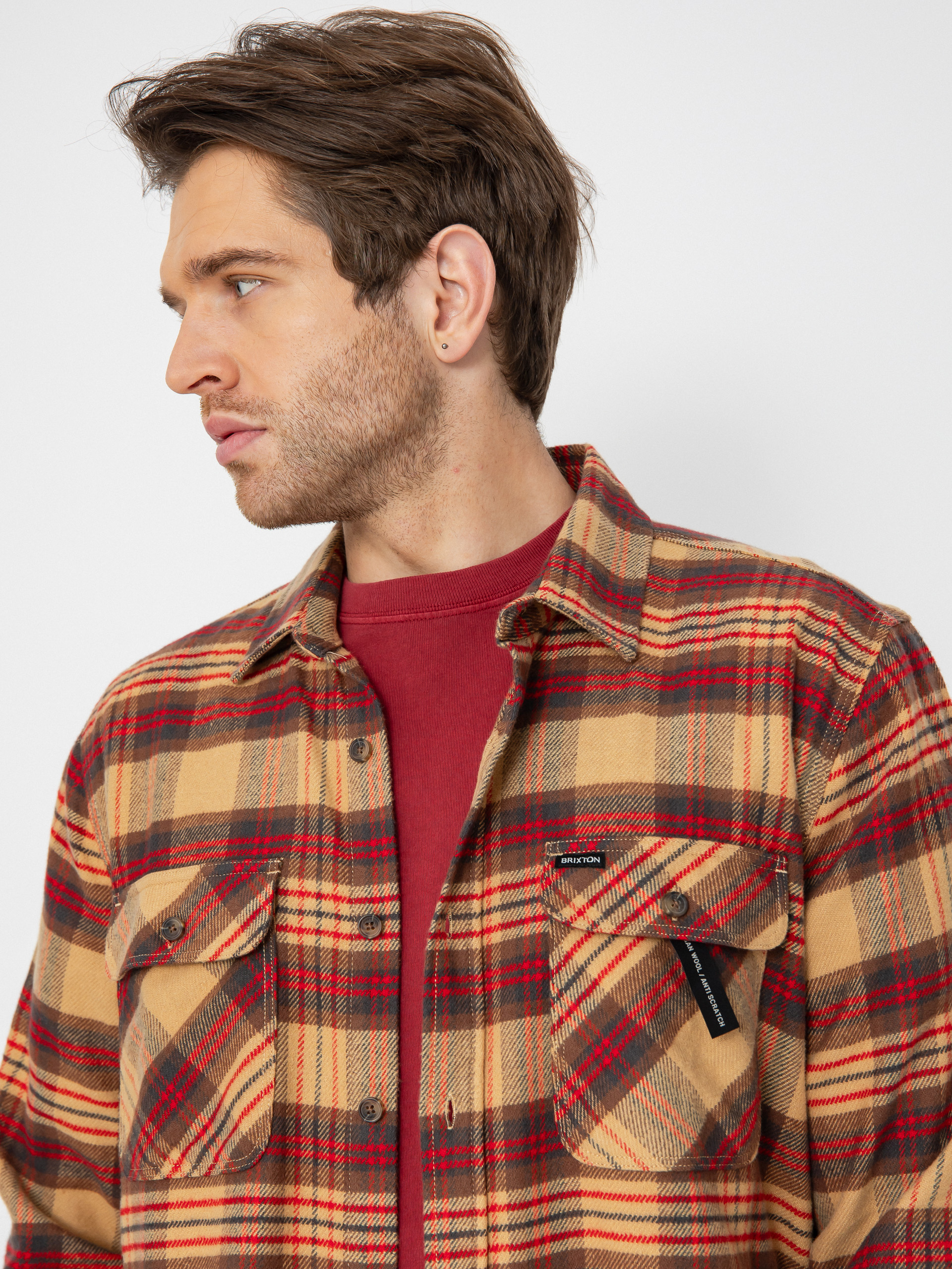 Košeľa Brixton Bowery Flannel (curry/washed black/crimson)