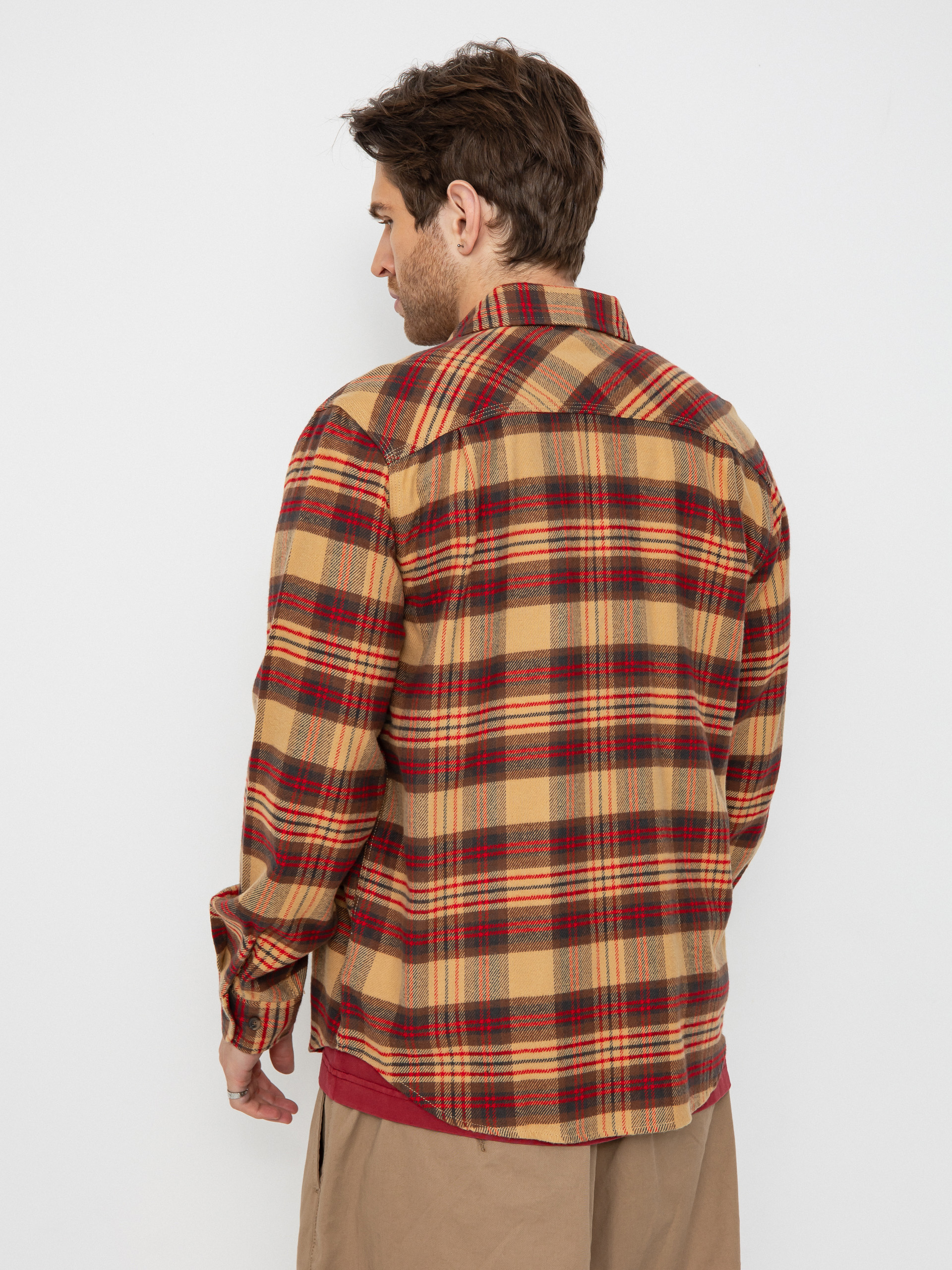 Košeľa Brixton Bowery Flannel (curry/washed black/crimson)