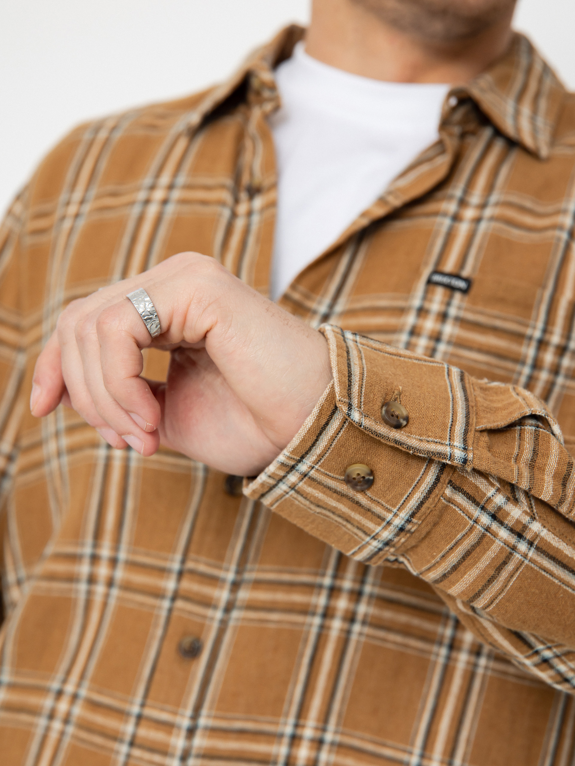 Košeľa Brixton Charter Linen Blend Ls (washed cooper/whitecap plaid)