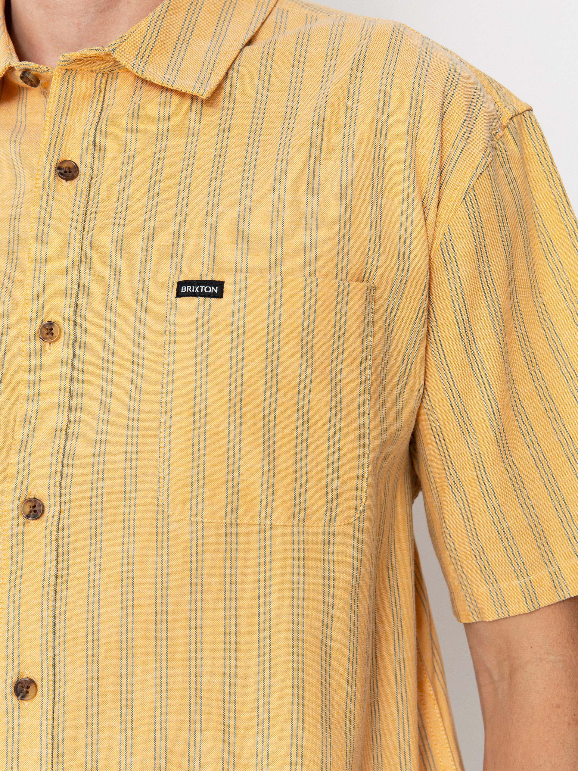 Košeľa Brixton Cru Oxford Stripe (curry/ivy green stripe)