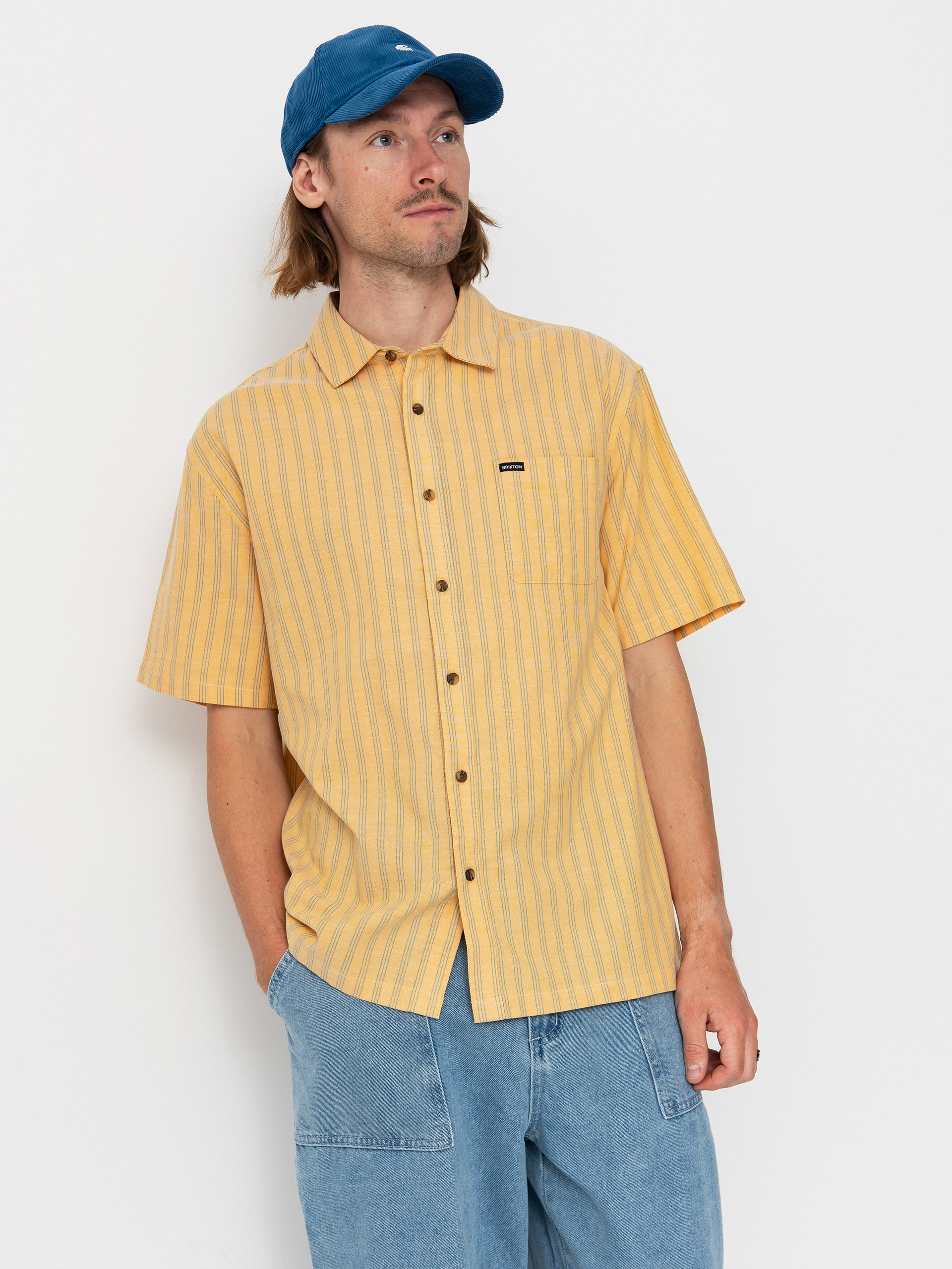 Košeľa Brixton Cru Oxford Stripe (curry/ivy green stripe)