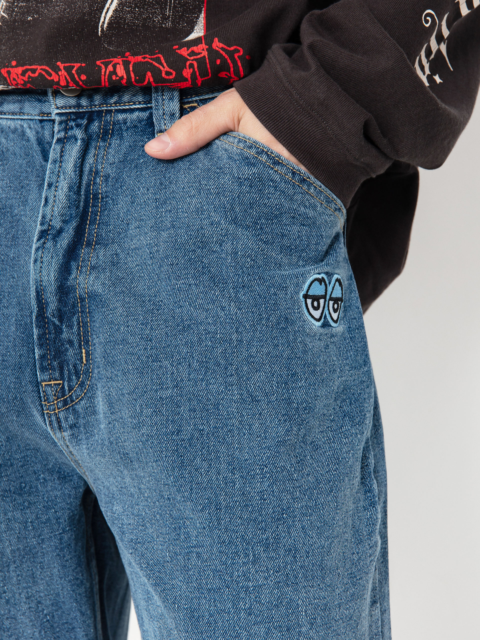 Nohavice Krooked Eyes Denim Twill Pant (med stone wash)