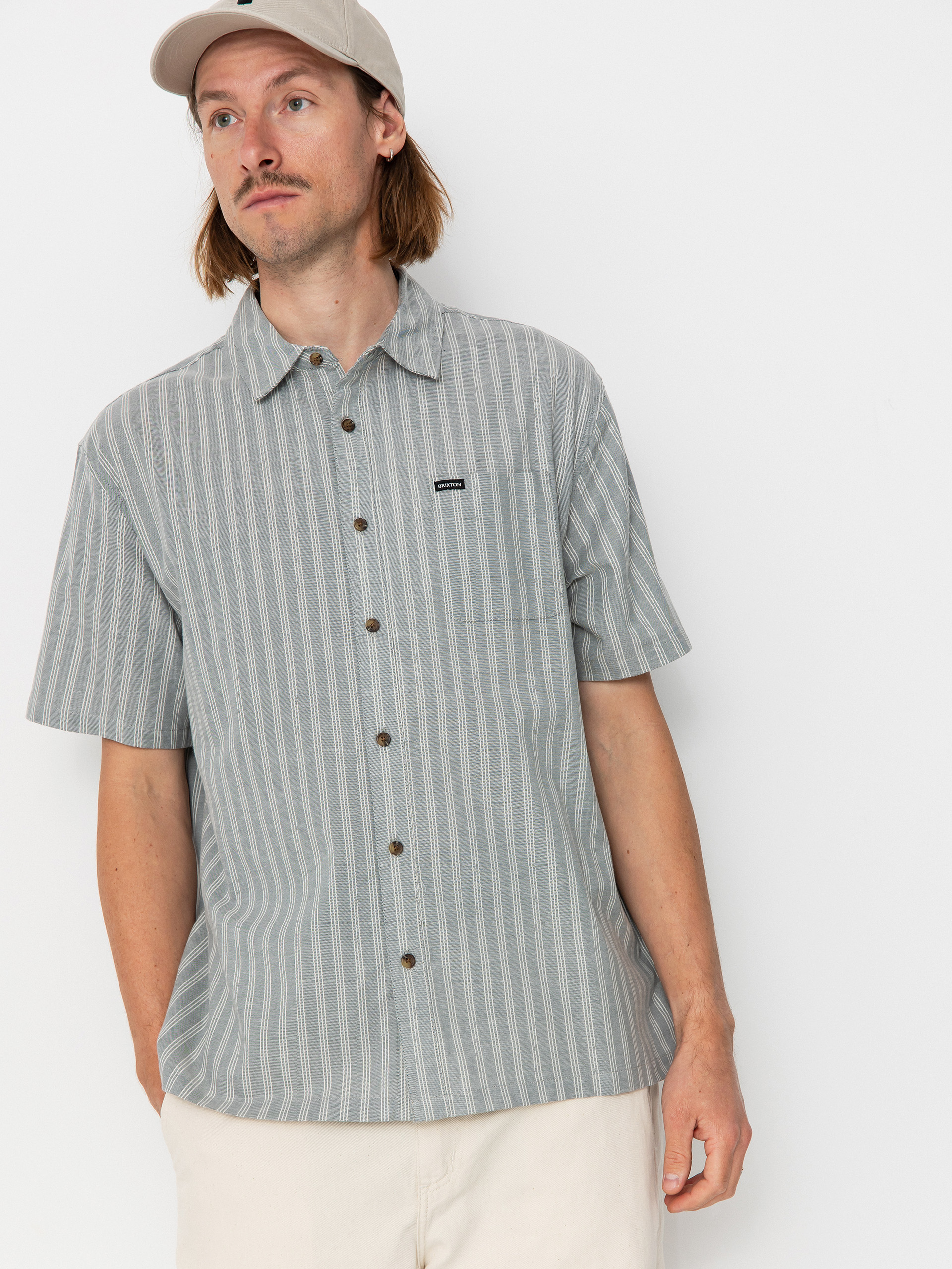 Košeľa Brixton Cru Oxford Stripe (basalt blue/whitcap stripe)