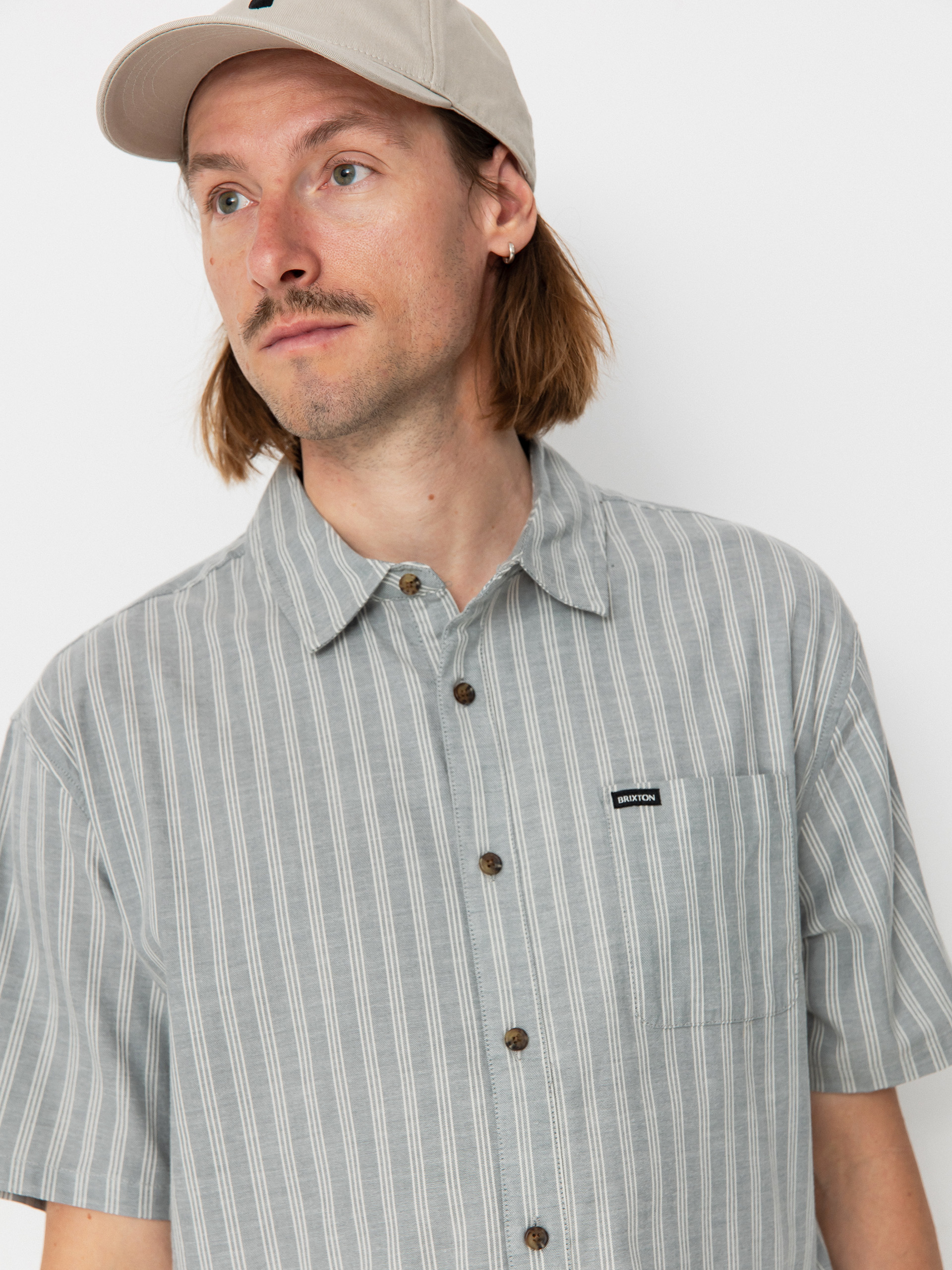 Košeľa Brixton Cru Oxford Stripe (basalt blue/whitcap stripe)