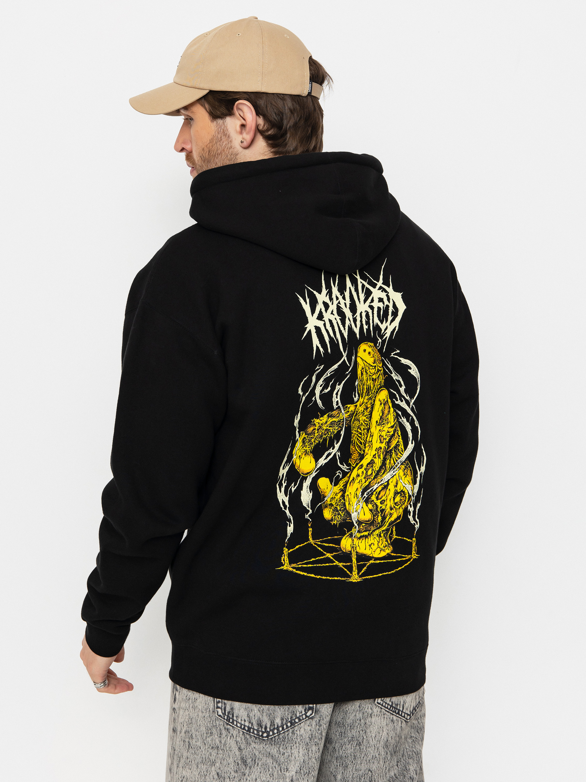Mikina s kapucňou Krooked Necroshmoo ZHD (black/cream yellow & orange prints)