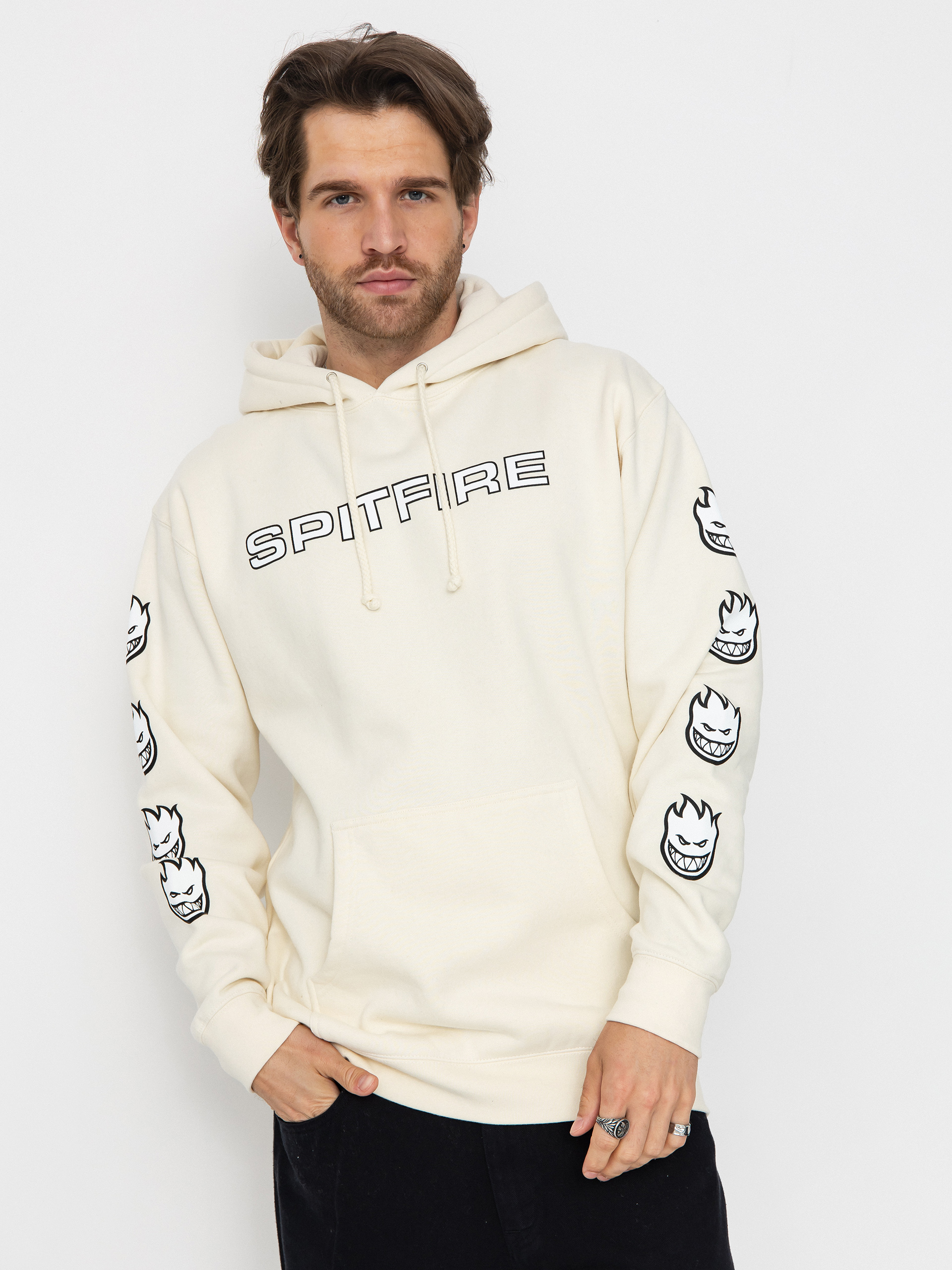 Mikina s kapucu0148ou Spitfire Classic 87 Bighead Fill Sleeve HD (bone w/black&white prints)