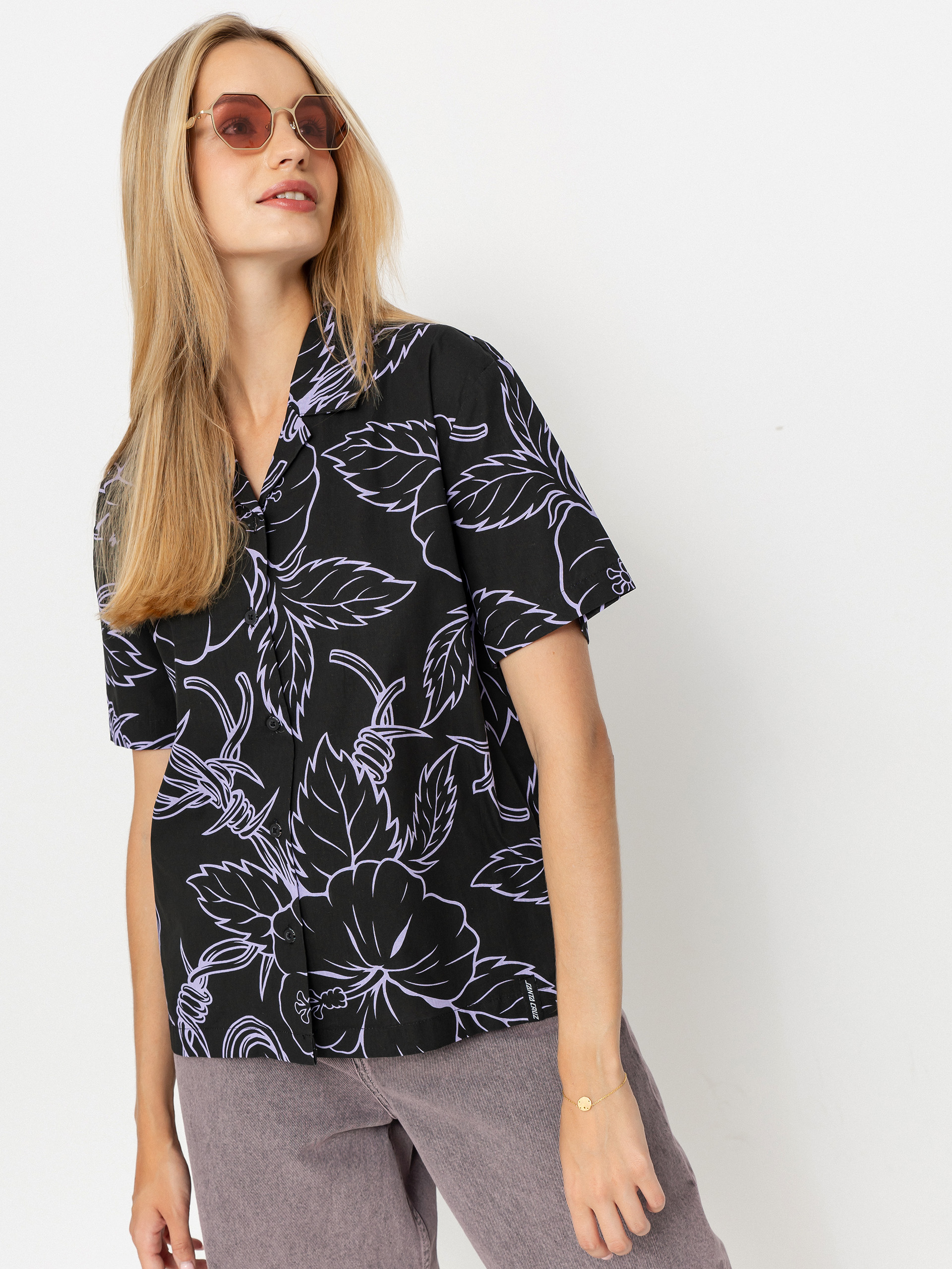 Košeľa Santa Cruz Mono Cabana Shirt Wmn (black/lavender)