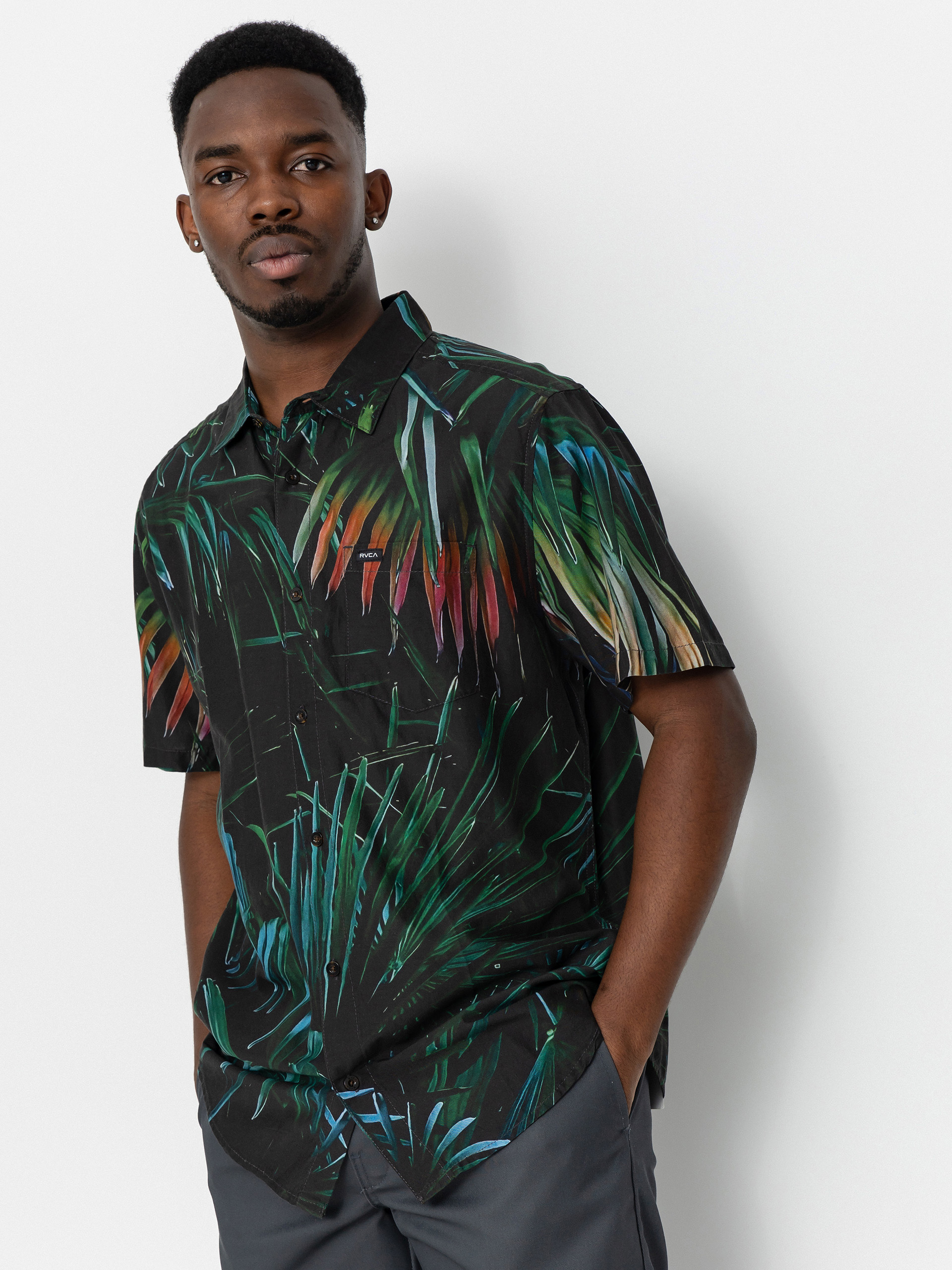 Košeľa RVCA Hawaii Palms (black)