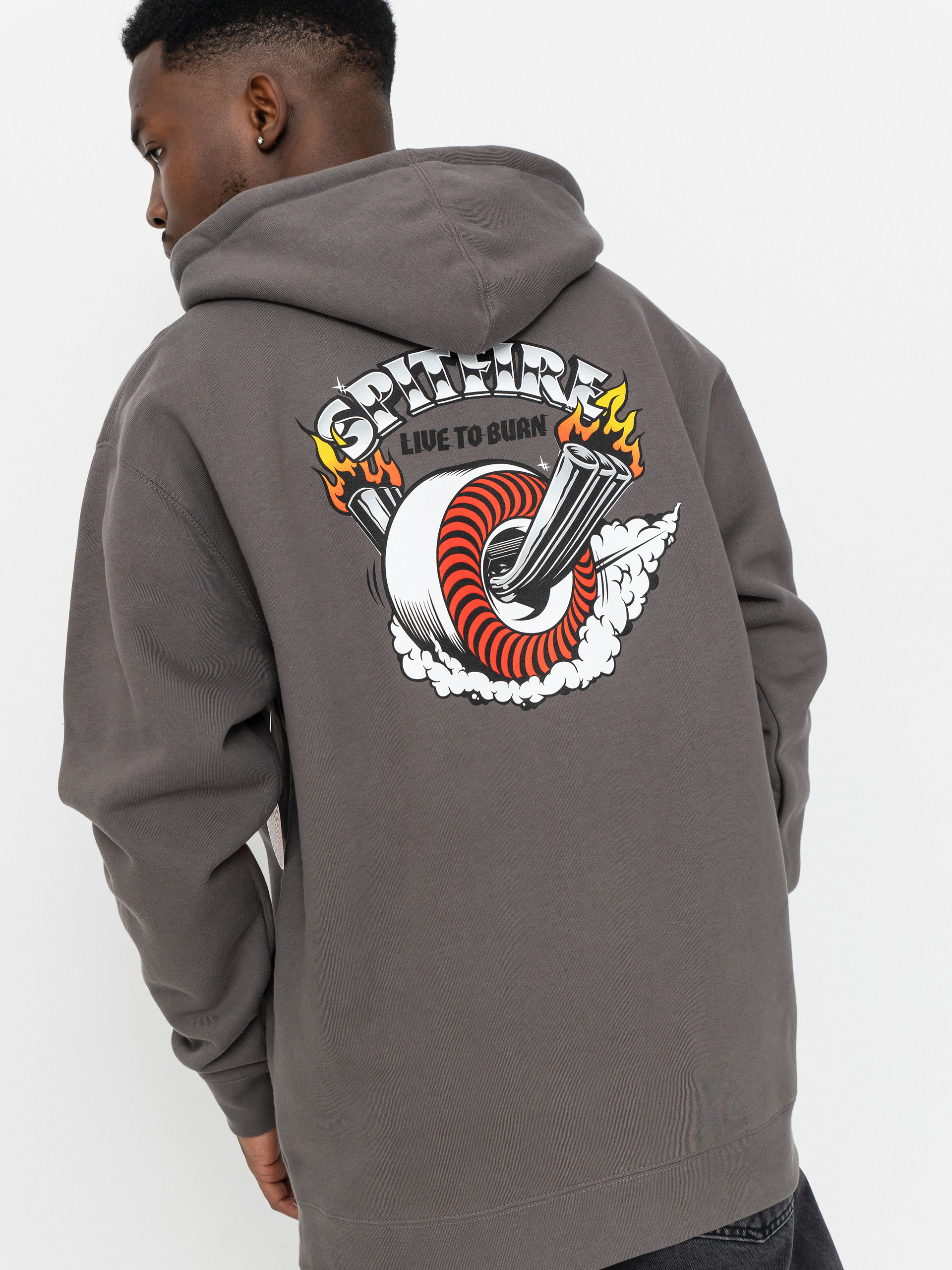 Mikina s kapucňou Spitfire Burnout HD (charcoal solid w/multi color prints)