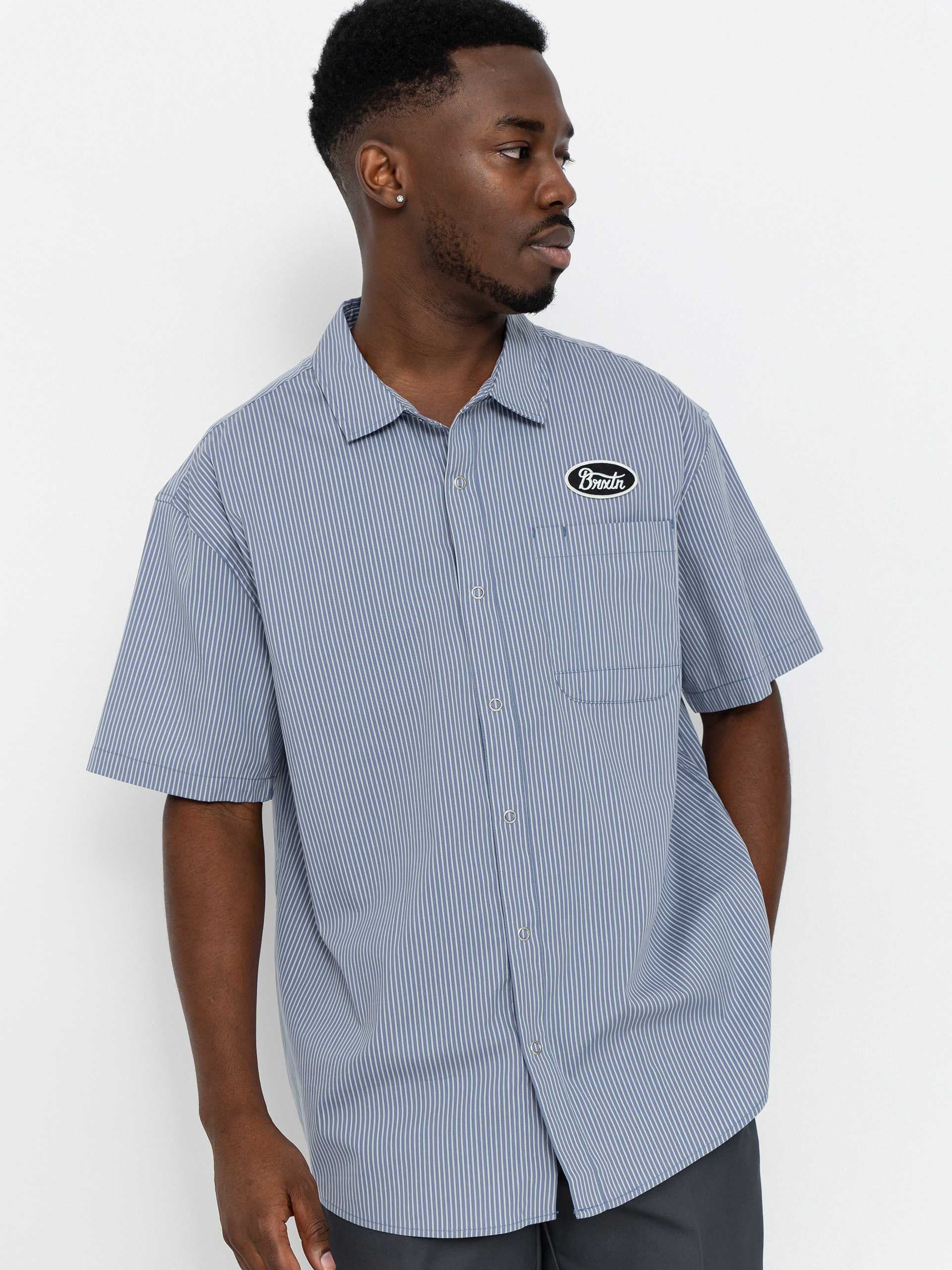 Košeľa Brixton Builders Auto (twilight blue/white stripe)