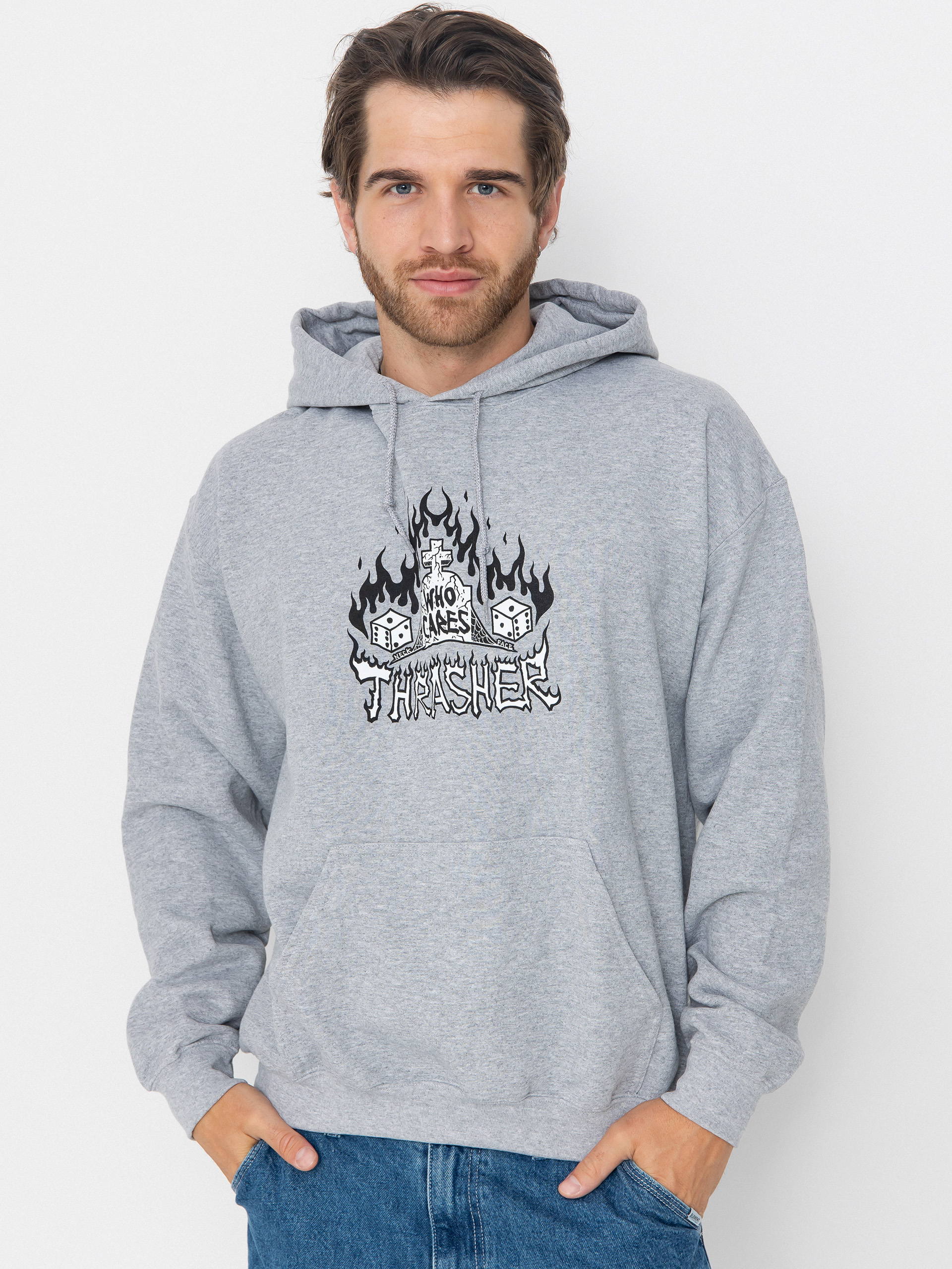 Mikina s kapucňou Thrasher Who Cares By Neckface HD (grey)