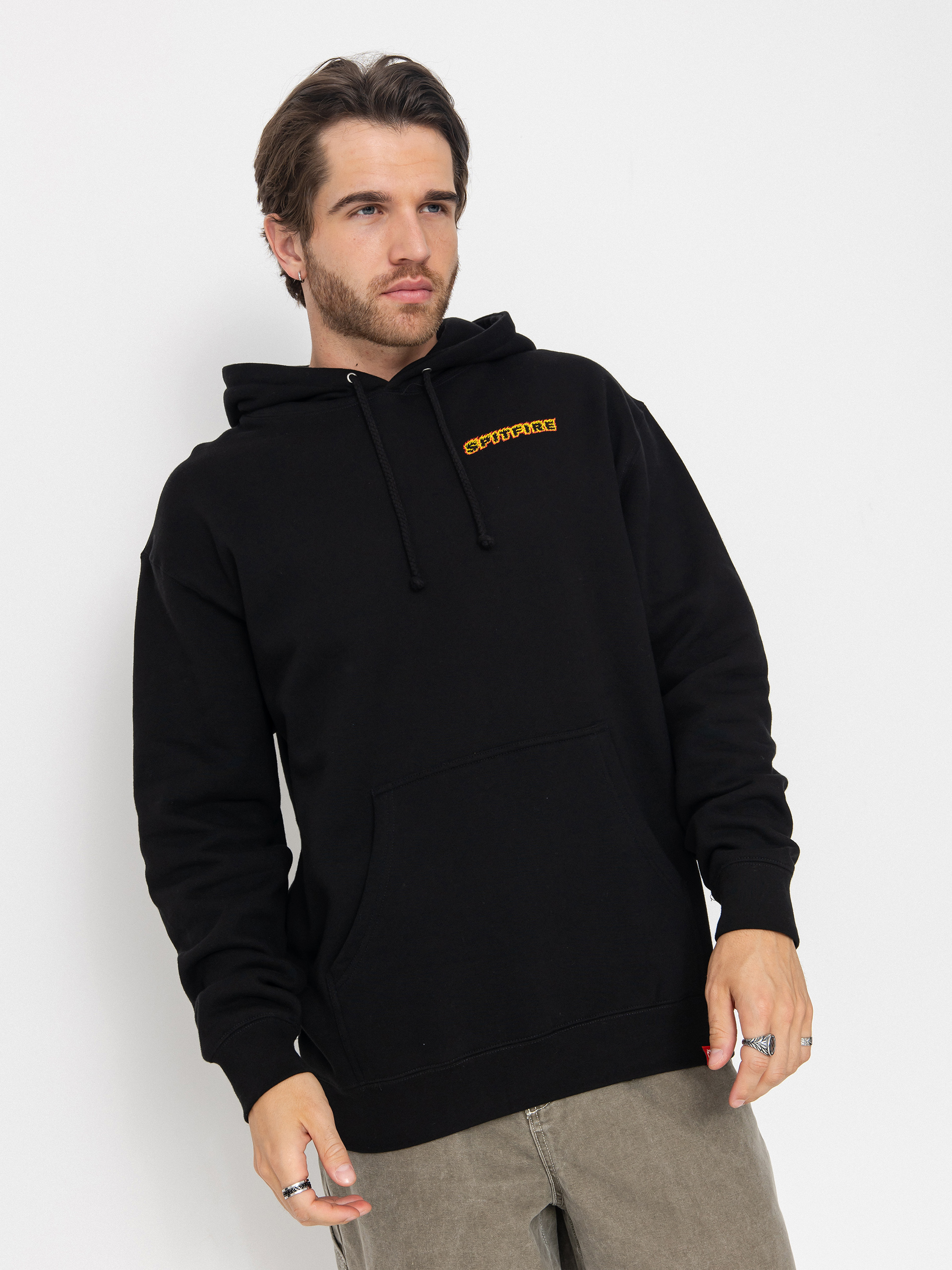 Mikina s kapucňou Spitfire Og Classic Flame HD (black w/red&yellow prints)
