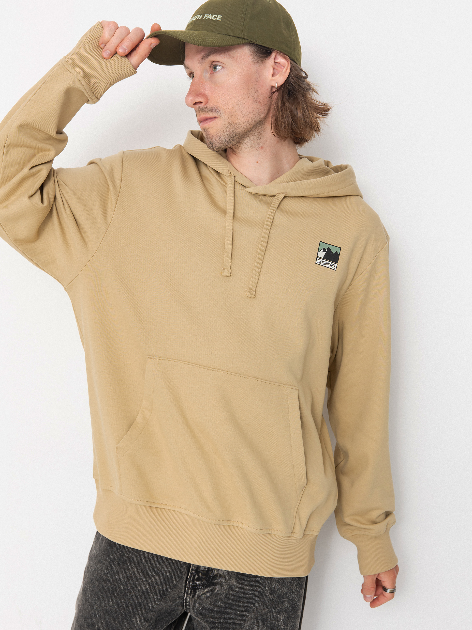 Mikina s kapucňou The North Face Mountain Logo Relaxed HD (khaki stone)