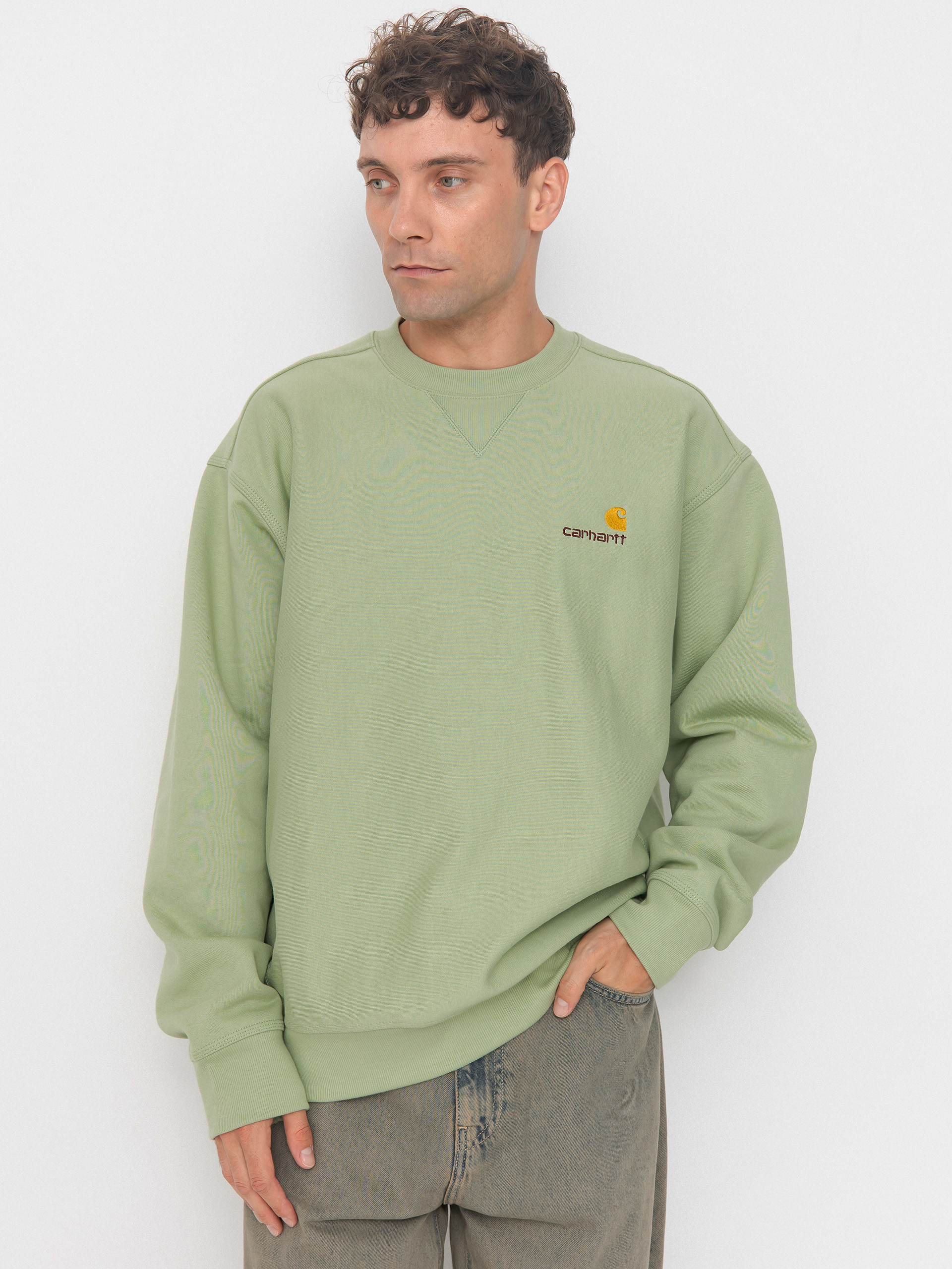 Mikina Carhartt WIP American Script (pale olive)