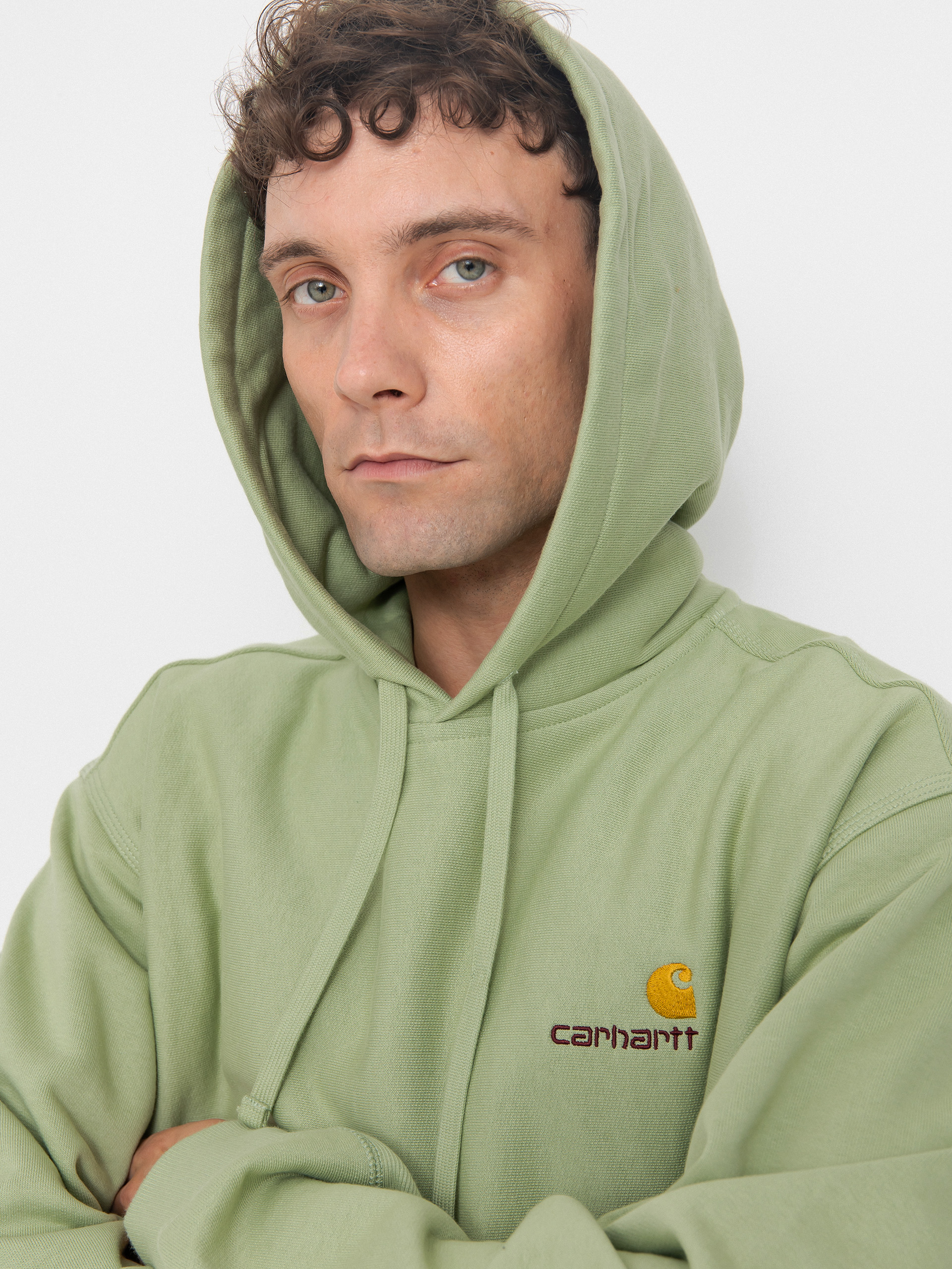Mikina s kapucňou Carhartt WIP American Script HD (pale olive)